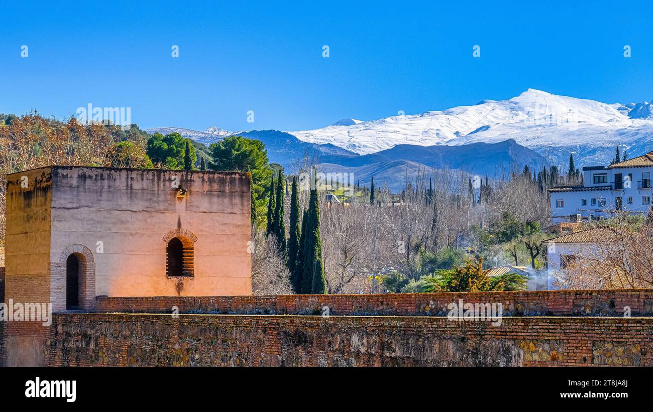 Alhambra, Spanien, Architektur der Festung und des Palastkomplexes. Unesco-Weltkulturerbe Stockfoto