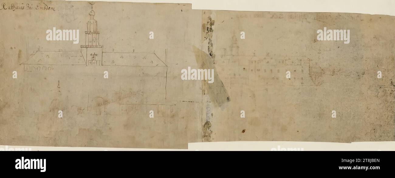 Reiseskizbuch: Das Rathaus in Emden, Valentin Wagner, Dresden um 1610 - 1655 Dresden, 1631 - 1638, Zeichnung, Tusche, Stift, 10,2 x 14 cm, 4 x 5 1/2 Zoll, l.o. Rathaus zu Embden Stockfoto