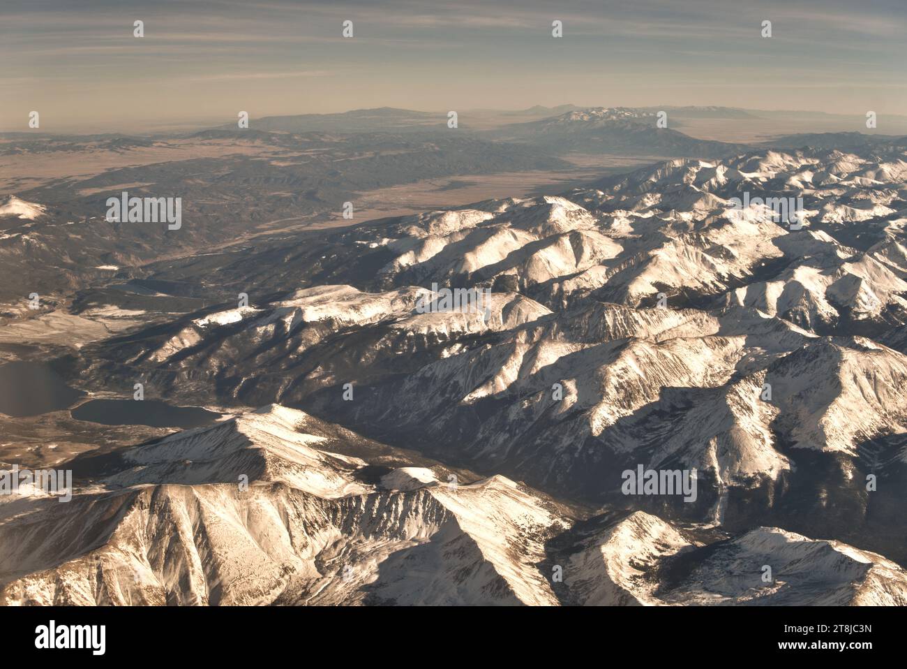 Colorado's Front Range, von einem Passagierflugzeug aus gesehen Stockfoto
