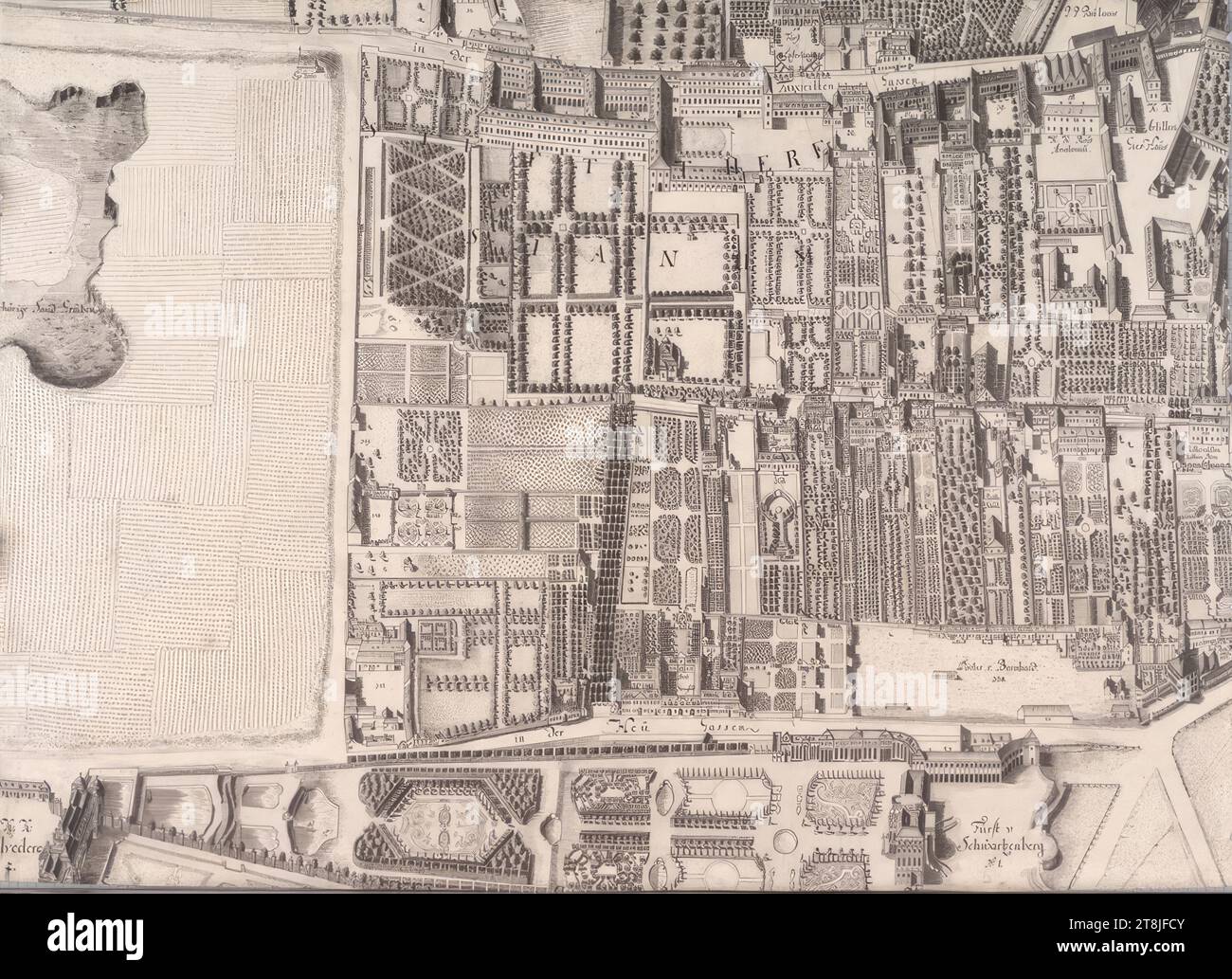 Vogelperspektive von Wien, Plan von Wien, 42 Teile, Joseph Daniel von Huber, Österreich, 1730 - 1788, 1769-1773, Zeichnung, Pen, Österreich Stockfoto