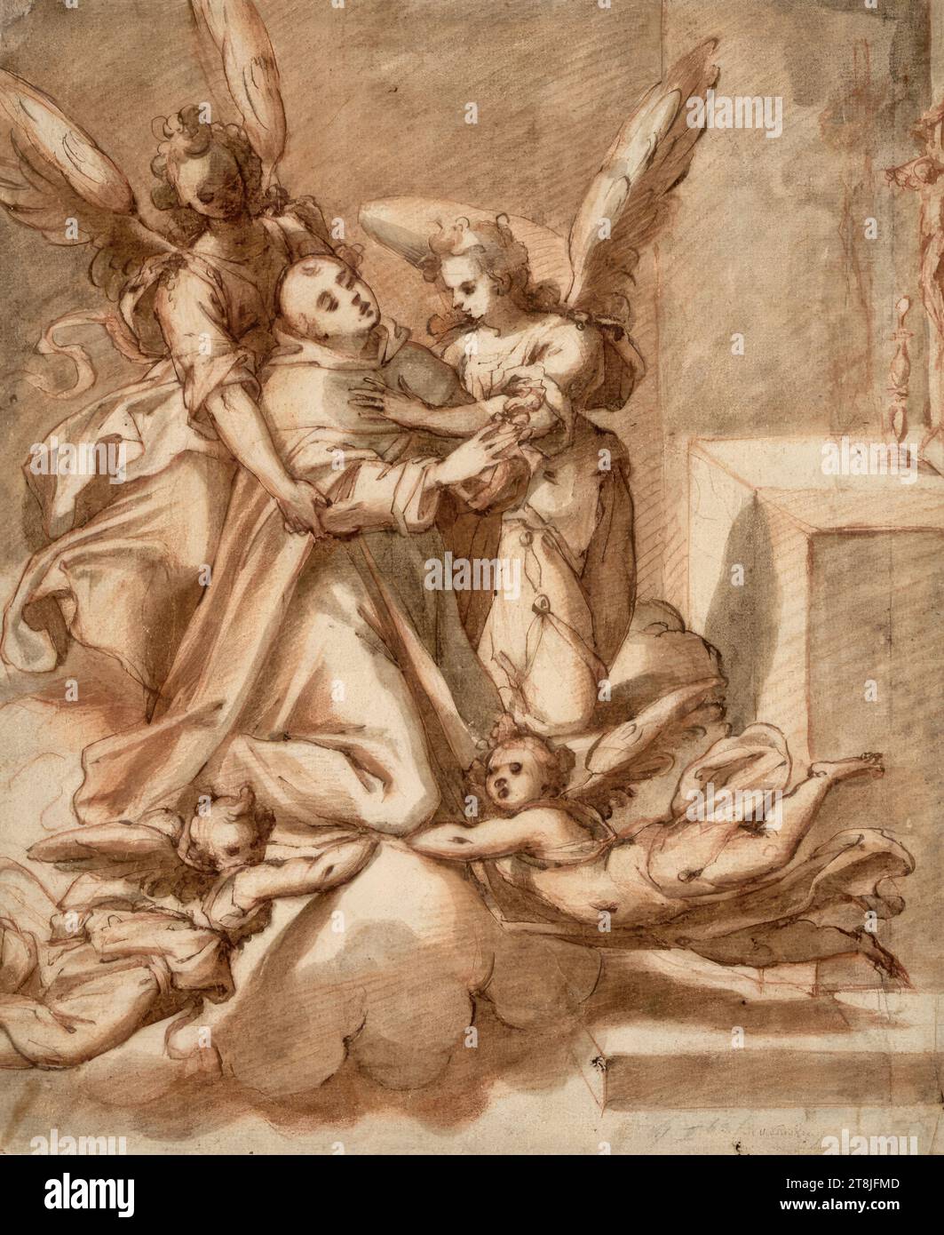 Ekstase der heiligen Joan von Orvieto, Anonym, Zeichnung, Stift; rote Kreide; gewaschen, 28,3 x 23,6 cm, unten rechts in Bleistift 's.. II 6.a, J. v. Aachen Stockfoto