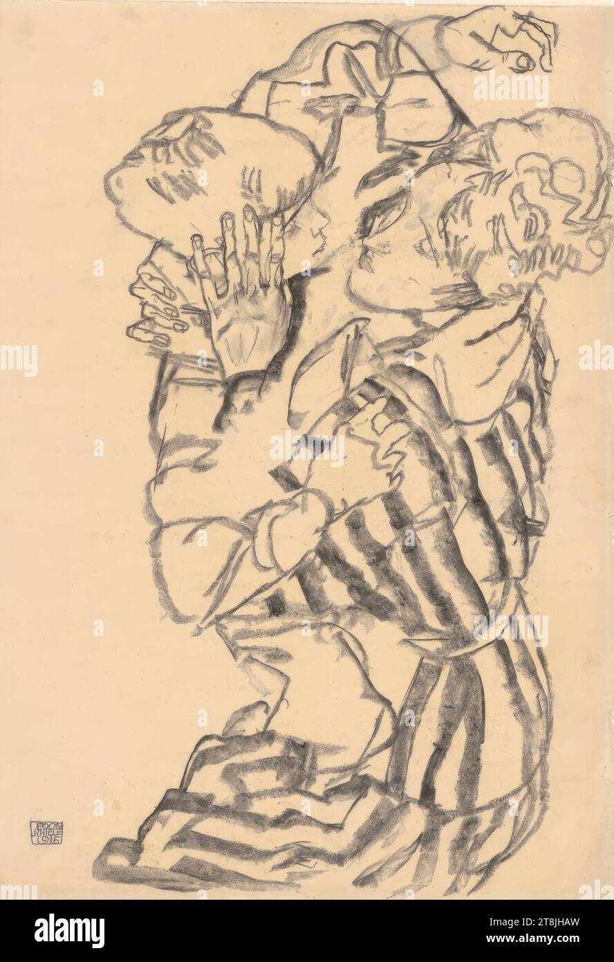 Edith Schiele mit ihrem Neffen, Egon Schiele, Tulln 1890 - 1918 Wien, 1915, Zeichnung, schwarze Kreide auf japanischem Papier, 48,8 x 33,5 cm, rückwärts: Douanes VI 40, nicht verifizierbar, Österreich Stockfoto Edith Schiele mit ihrem Neffen, Egon Schiele, Tulln 1890 - 1918 Wien, 1915, Zeichnung, schwarze Kreide auf japanischem Papier, 48,8 x 33,5 cm, rückwärts: Douanes VI 40, nicht verifizierbar, Österreich Stockfoto