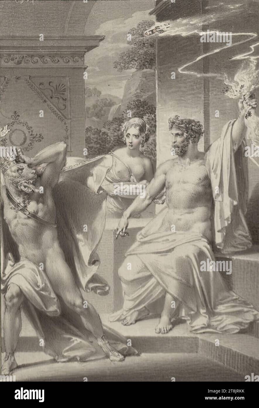 Lykaon, Matthäus Loder, Wien 1781 - 1828 Vordernberg, Zeichnung, grauer Pinsel, rote Waschung, 14,4 x 9,9 cm, rechts. Herzog Albrecht von Sachsen-Teschen, Österreich Stockfoto