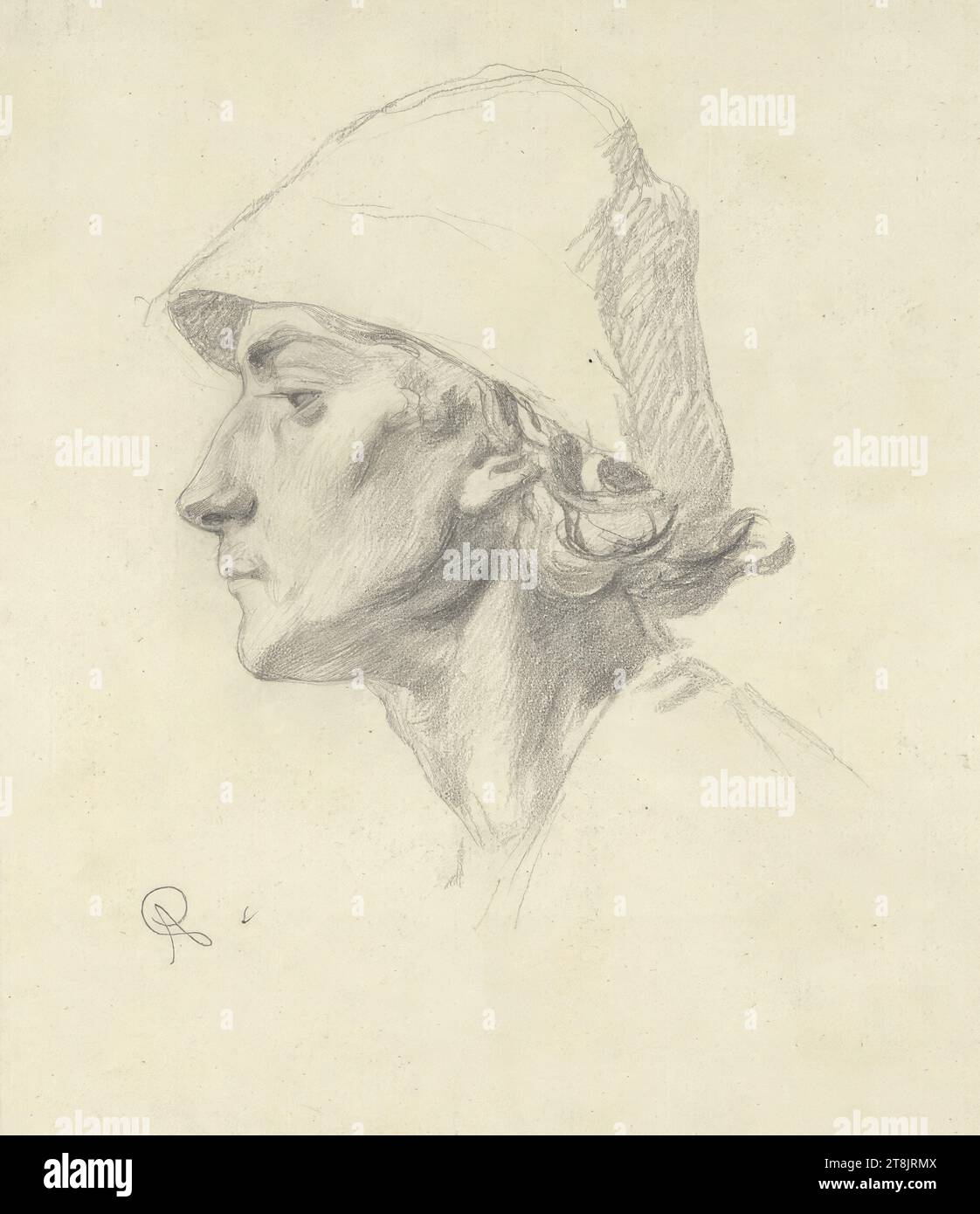Profilkopf eines Jungen, August Xaver Karl von Pettenkofen, Wien 1822 - 1889 Wien, Zeichnung, Bleistift, 18,9 x 16,4 cm, l.l. 'AP, Österreich Stockfoto