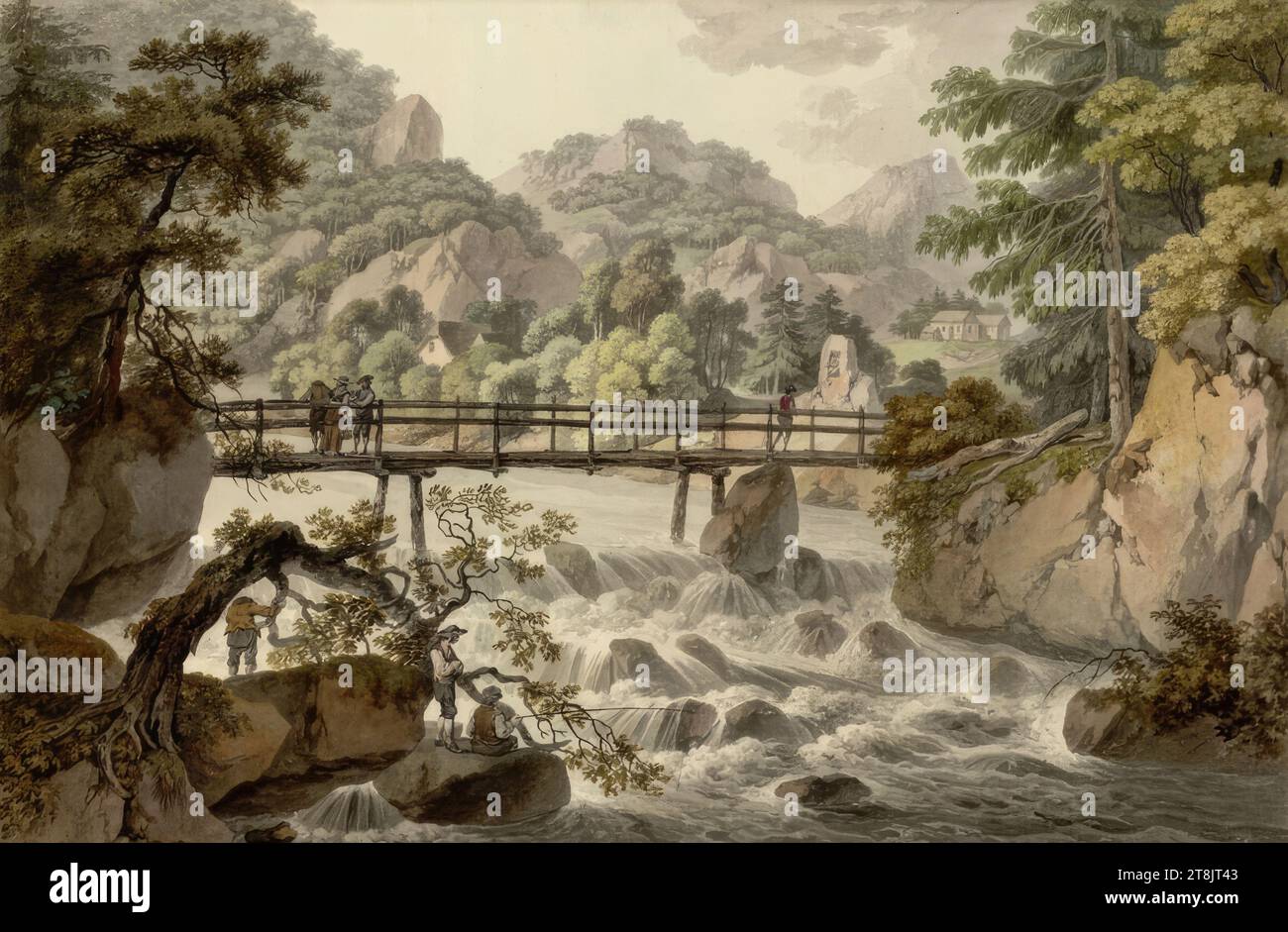 Vltava Katarakt: Kienberg bei Hohenfurth, Lorenz Janscha, Radmannsdorf, Krain, 1749 - 1812 Wien, 1790-1818, Zeichnung, Aquarell, 29 x 44 cm, l. und Herzog Albrecht von Sachsen-Teschen, Österreich Stockfoto