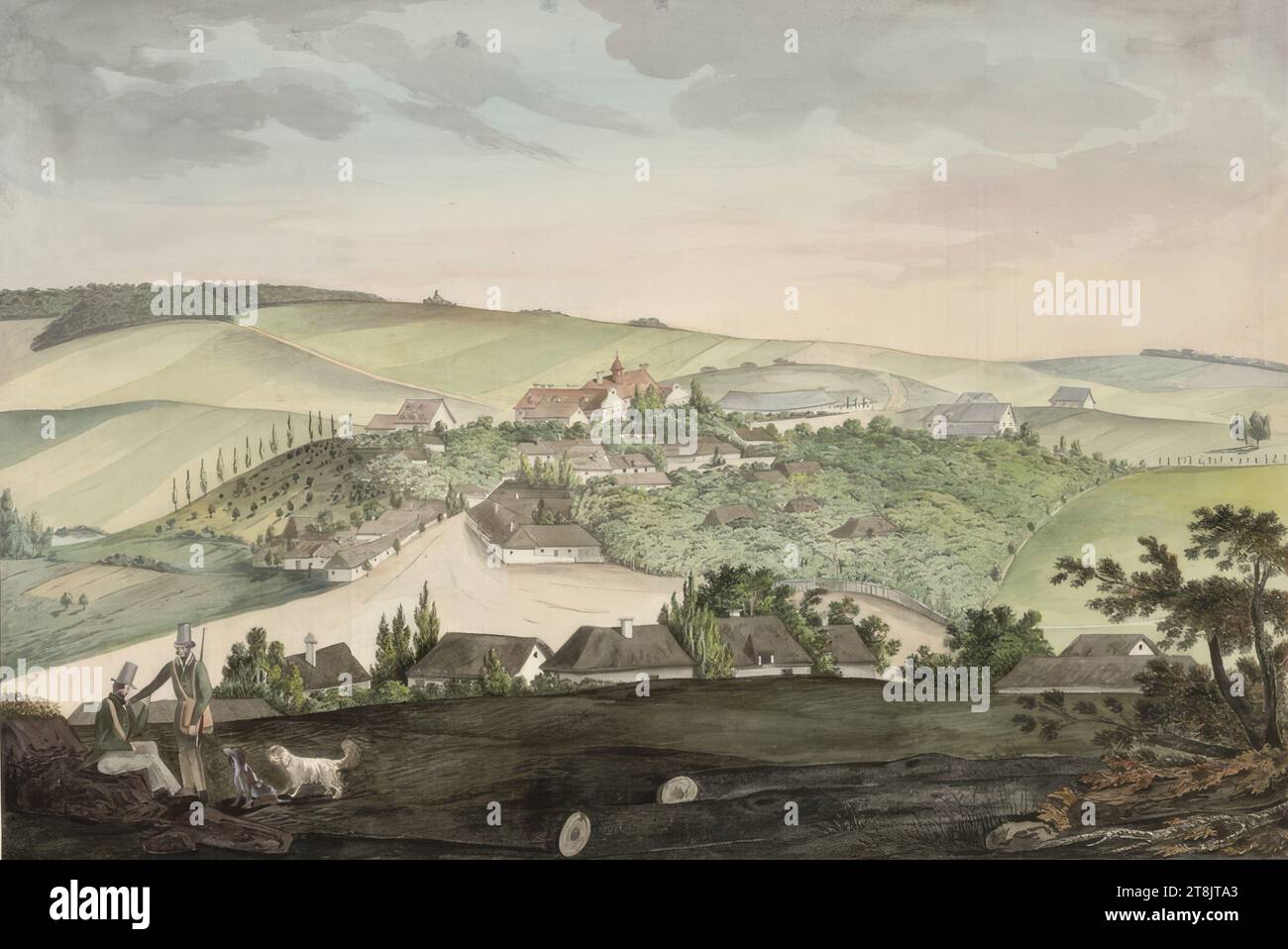 Pürschitz vom Siturkaer Hill, J. Tost, 1834, Zeichnung, Aquarell, 29,7 x 42,8 cm, rechts. "Auf der Grundlage der Natur: v. J. Tost 18,34 Stockfoto