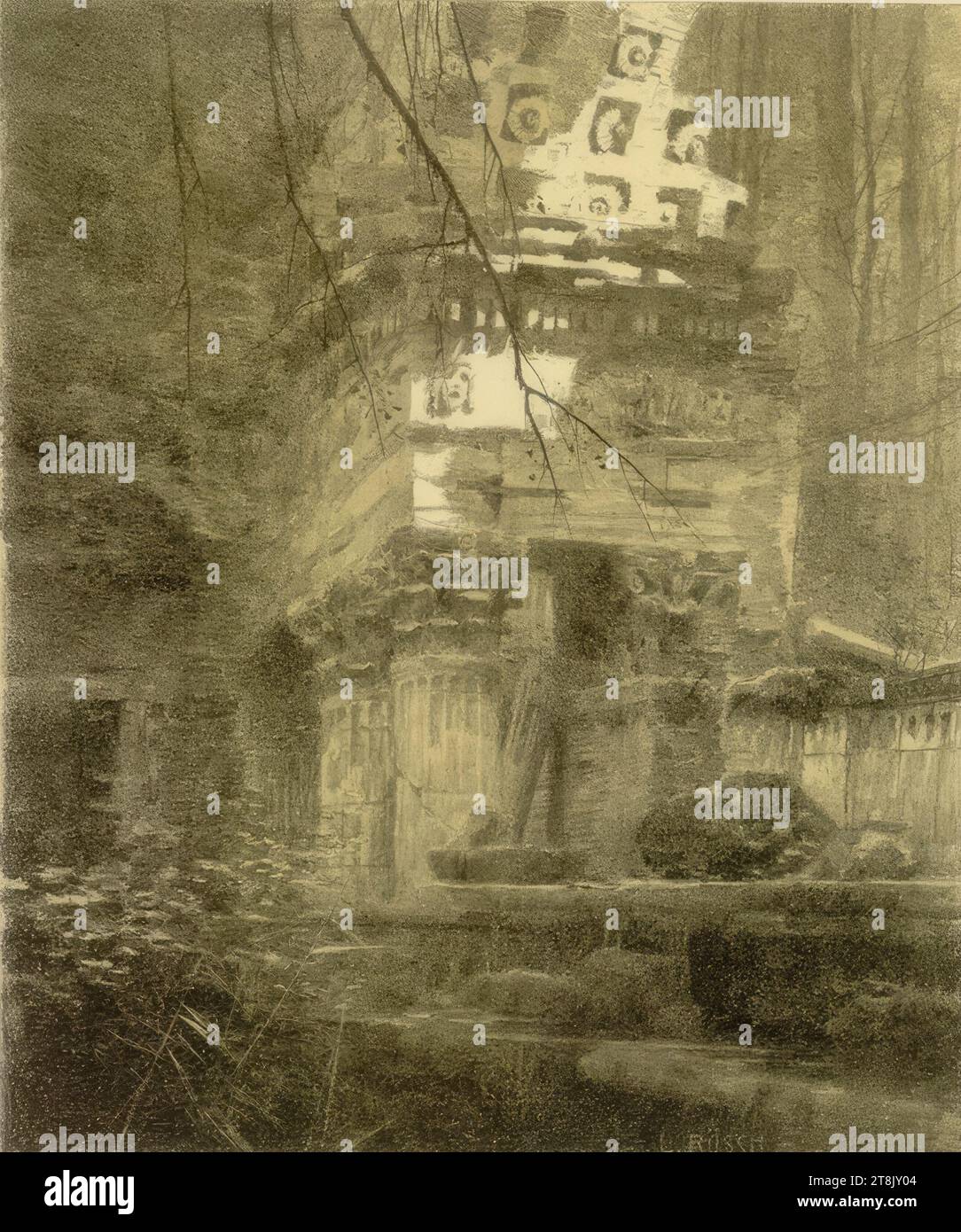 Ruine in Schönbrunn, grafisches Portfolio der Secession III, 6 Blatt, Ludwig Rösch, Wien 1864 - 1936 Wien, Druck, Lithographie, Blatt: 49,5 x 40 cm, Österreich Stockfoto