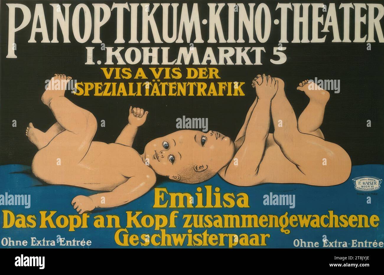 DAS PANOPTIKUM KINO; I. KOHLMARKT 5, Emilisa; das Geschwisterpaar wächst Kopf an Kopf, Anonym, vor 1912, Druck, Farblithographie, Blatt: 635 mm x 950 mm Stockfoto