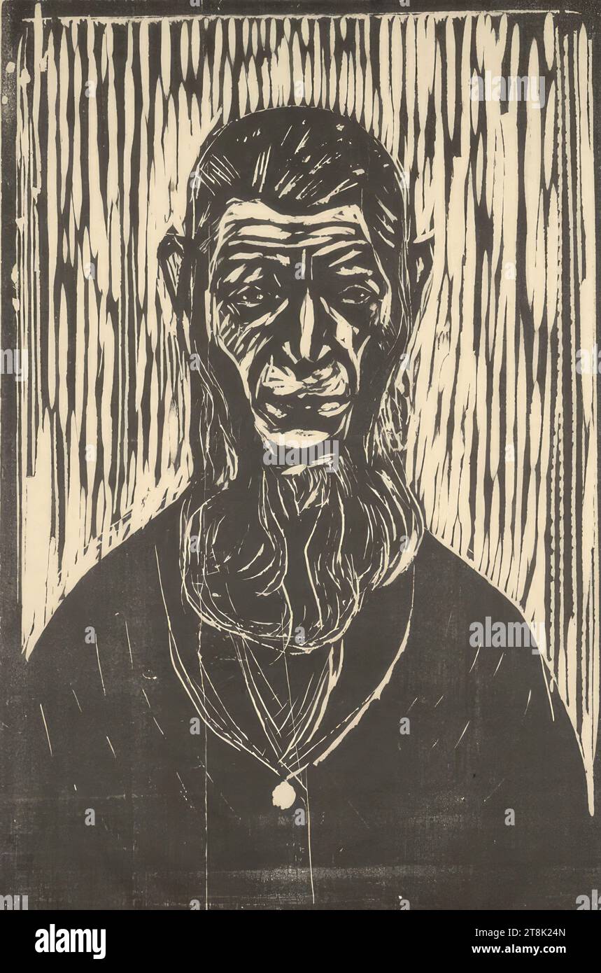 Der prähistorische Mann, Edvard Munch, Løten bei Hamar 1863 - 1944 Ekely, 1905/1914, Druck, Holzschnitt mit Aushöhlung in schwarz, Blatt: 92,5 x 60 cm Stockfoto