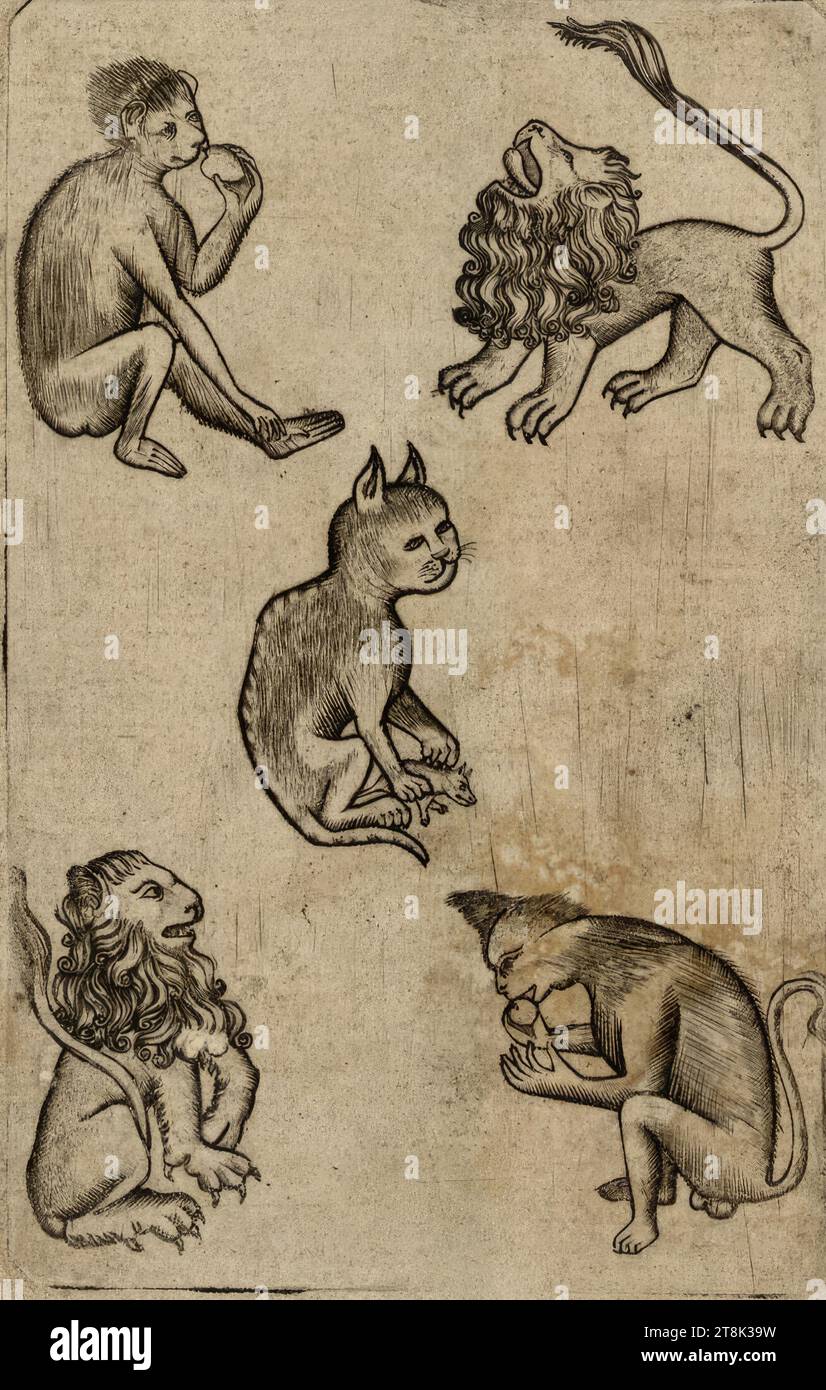 Tier fünf, das Kartenspiel, anonym, Meister der Spielkarten, aktiv um 1430-1450 am Oberrhein, um 1440-1450, Druck, Kupferstich, Platte: 12,5 x 8 cm Stockfoto