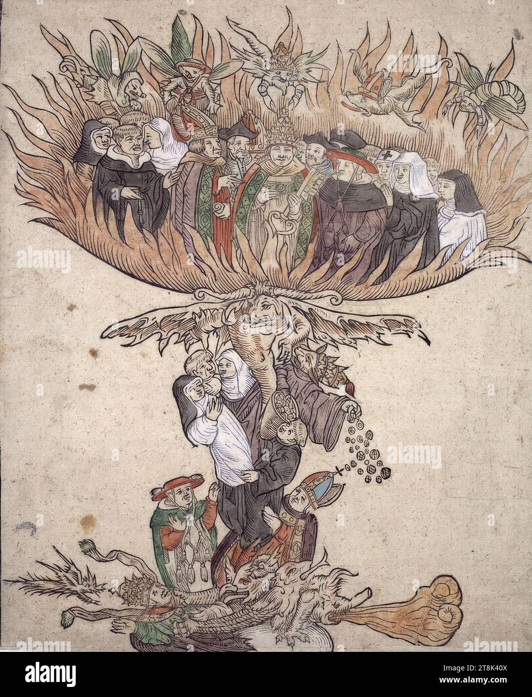 Wahres Bild und kontrafaktisches Bild des römischen Papstes, das von Leonhart Hering vor hundert Jahren gesungen wurde wahres Bild und kontrafaktisches Bild des römischen Täufers, der von Leonhart Hering vor hundert Jahren gesungen wurde Anonym, Druckerei, Holzschnitt, farbig Stockfoto