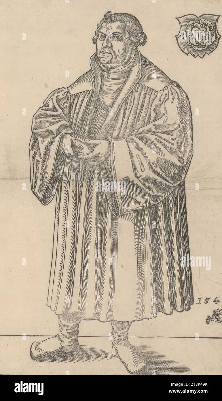 Martin Luther nach links, Lucas Cranach der ältere J., Wittenberg 1515 - 1586 Weimar, 1546, Druck, Holzschnitt, Blatt: 34 x 20,6 cm Stockfoto