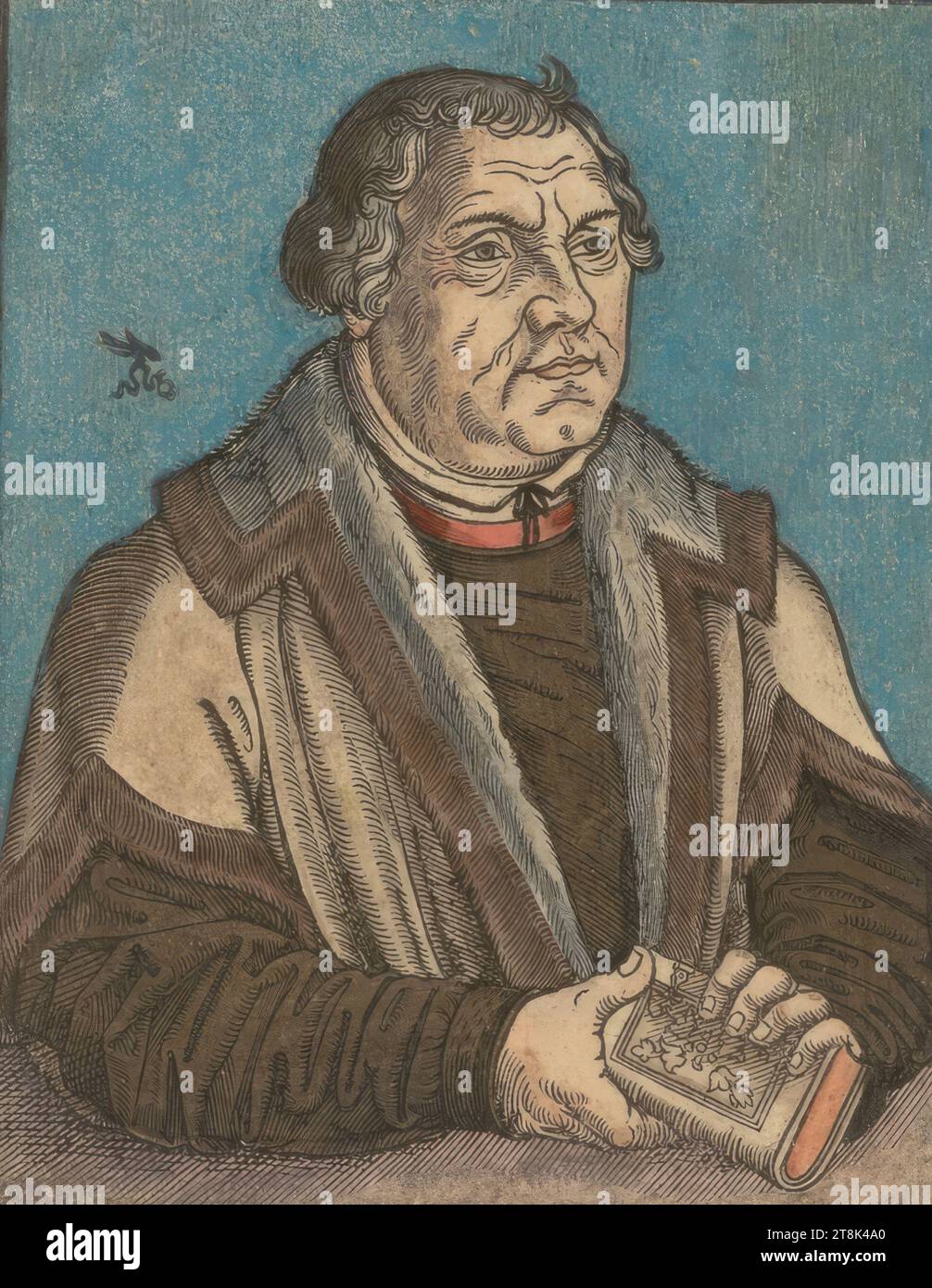 Martin Luther, um 1546, Druck, Holzschnitt, farbig, Blatt: 14,5 x 11,1 cm Stockfoto