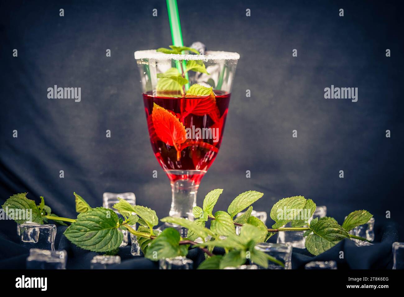 Alkoholfreier Cocktail mit Minzblättern und Eiswürfeln Stockfoto