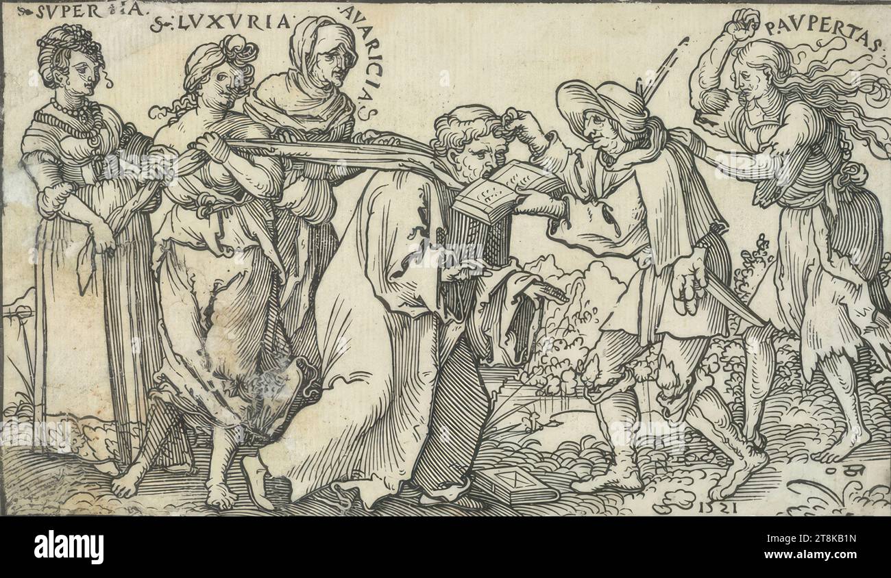 Allegorie des üppigen Mönchs, Sebald Beham, Nürnberg 1500 - 1550 Frankfurt am Main, 1521, Druck, Holzschnitt, Blatt: 9,5 x 16,3 cm Stockfoto