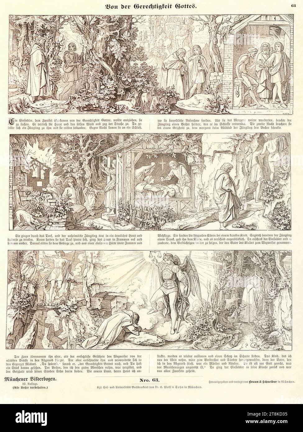 Zur Gerechtigkeit Gottes, Münchner Bildblatt, 1851, Holzstich Stockfoto