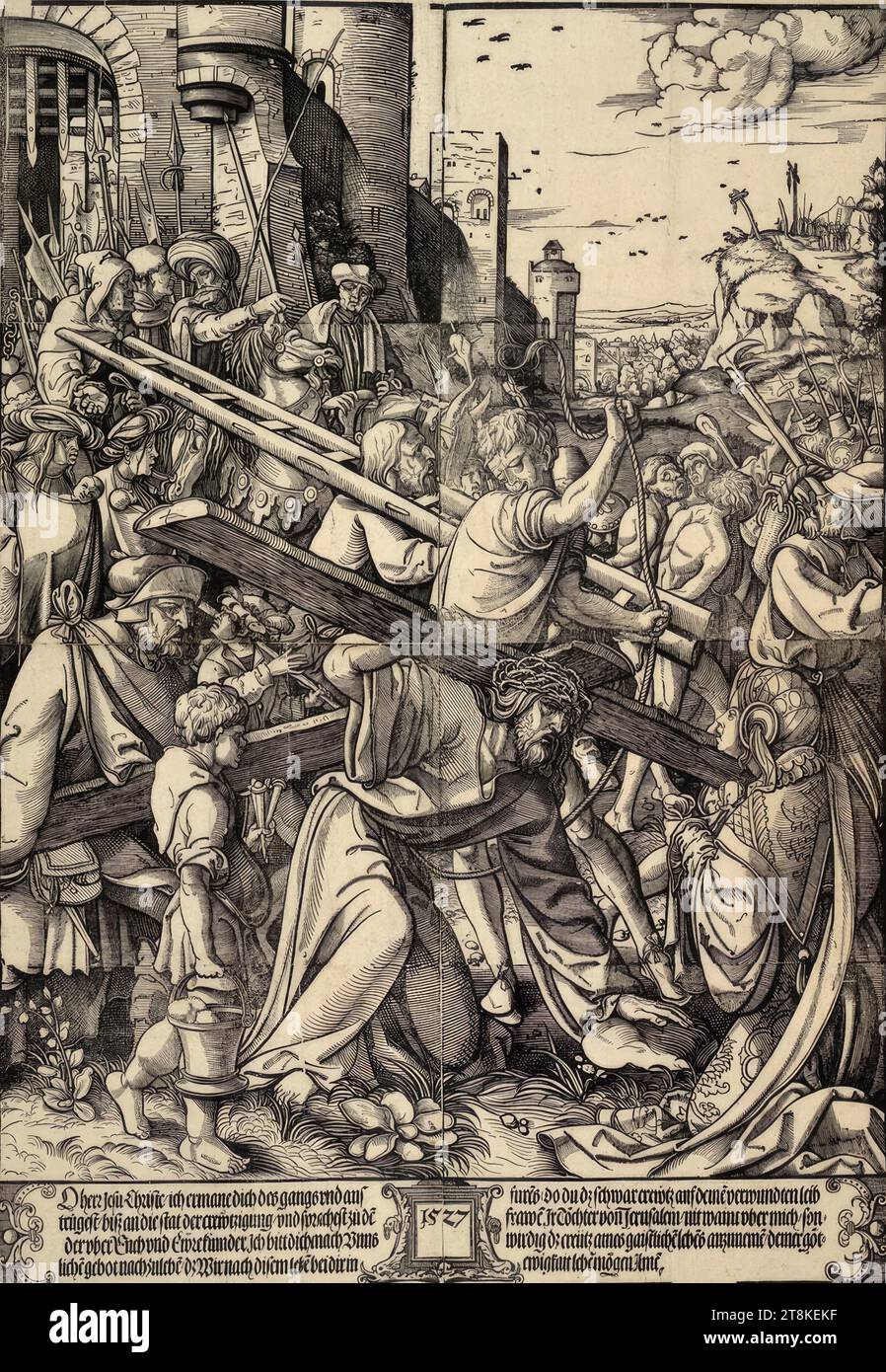 Das Kreuz tragen, Heinrich Vogtherr der ältere Ä., Dillingen an der Donau 1490 - 1556 Wien, 1527, Druck, Holzschnitt, ca. 96 x 67 cm, Österreich Stockfoto