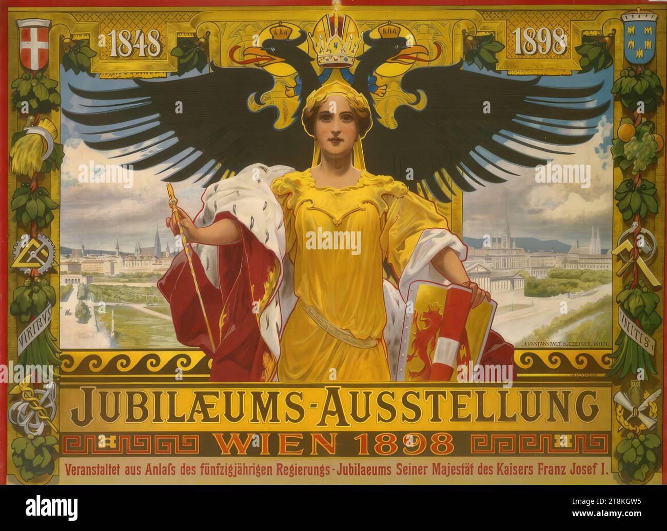 JUBILÄUMSAUSSTELLUNG, WIEN 1898, Alois Hans Schram, Wien 1864 - 1919 Wien, 1898, Druck, Farblithographie, Blatt: 930 mm x 1200 mm, Österreich Stockfoto