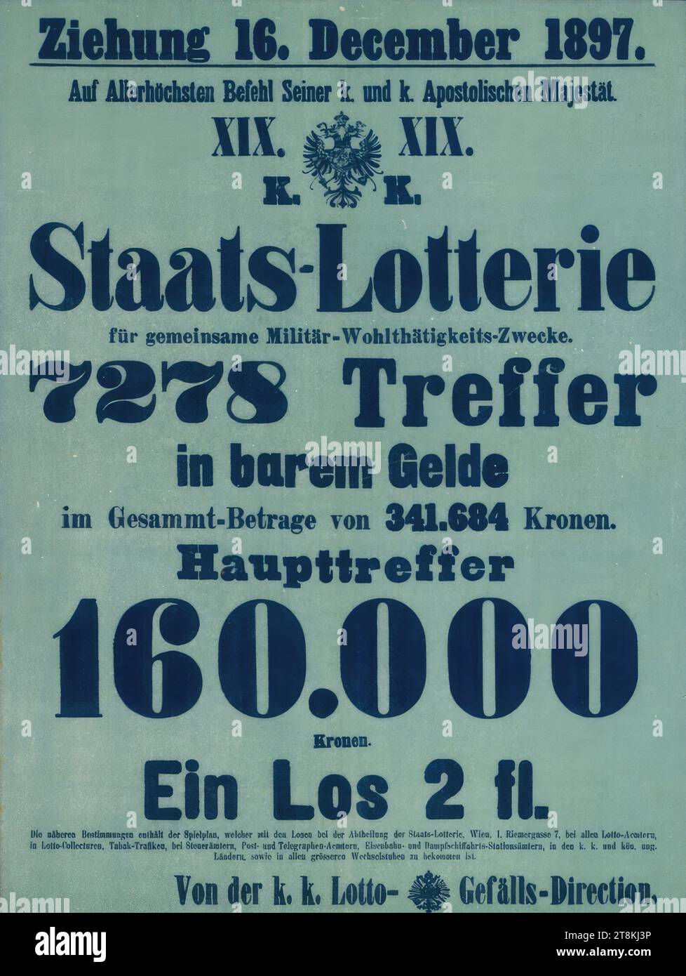 XIX. Staatliche Lotterie für gemeinsame militärische Wohltätigkeitszwecke; 1897, Anonym, 1897, Print, Farblithografie, Blatt: 605 mm x 460 mm Stockfoto