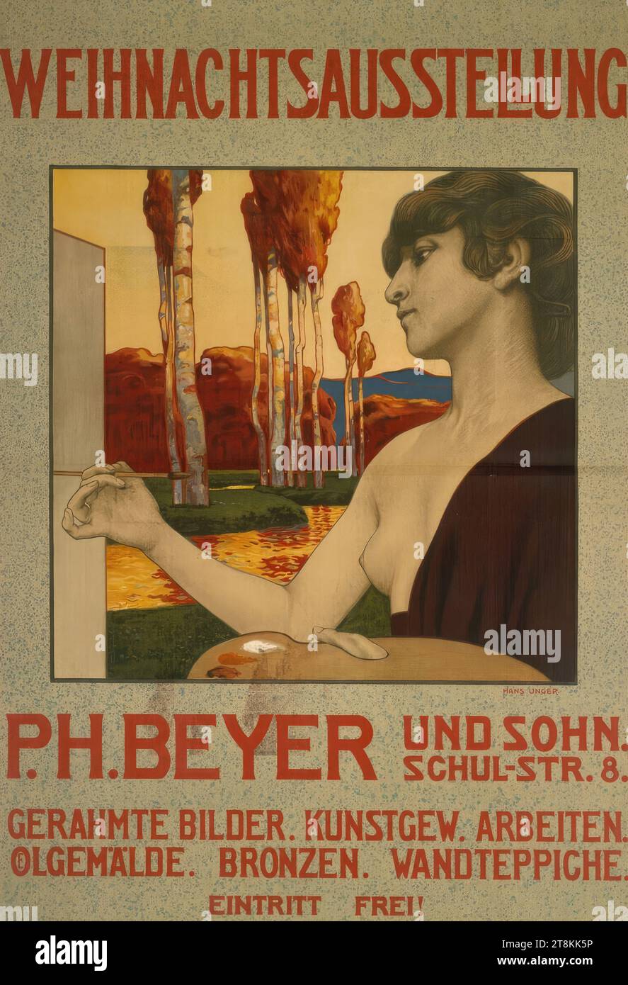 WEIHNACHTSAUSSTELLUNG P. H. BEYER UND SOHN, Hans Carl Friedrich Unger, Bautzen 1872 - 1936 Dresden, um 1900, Druck, Farblithographie, Blatt: 1250 mm x 845 mm Stockfoto