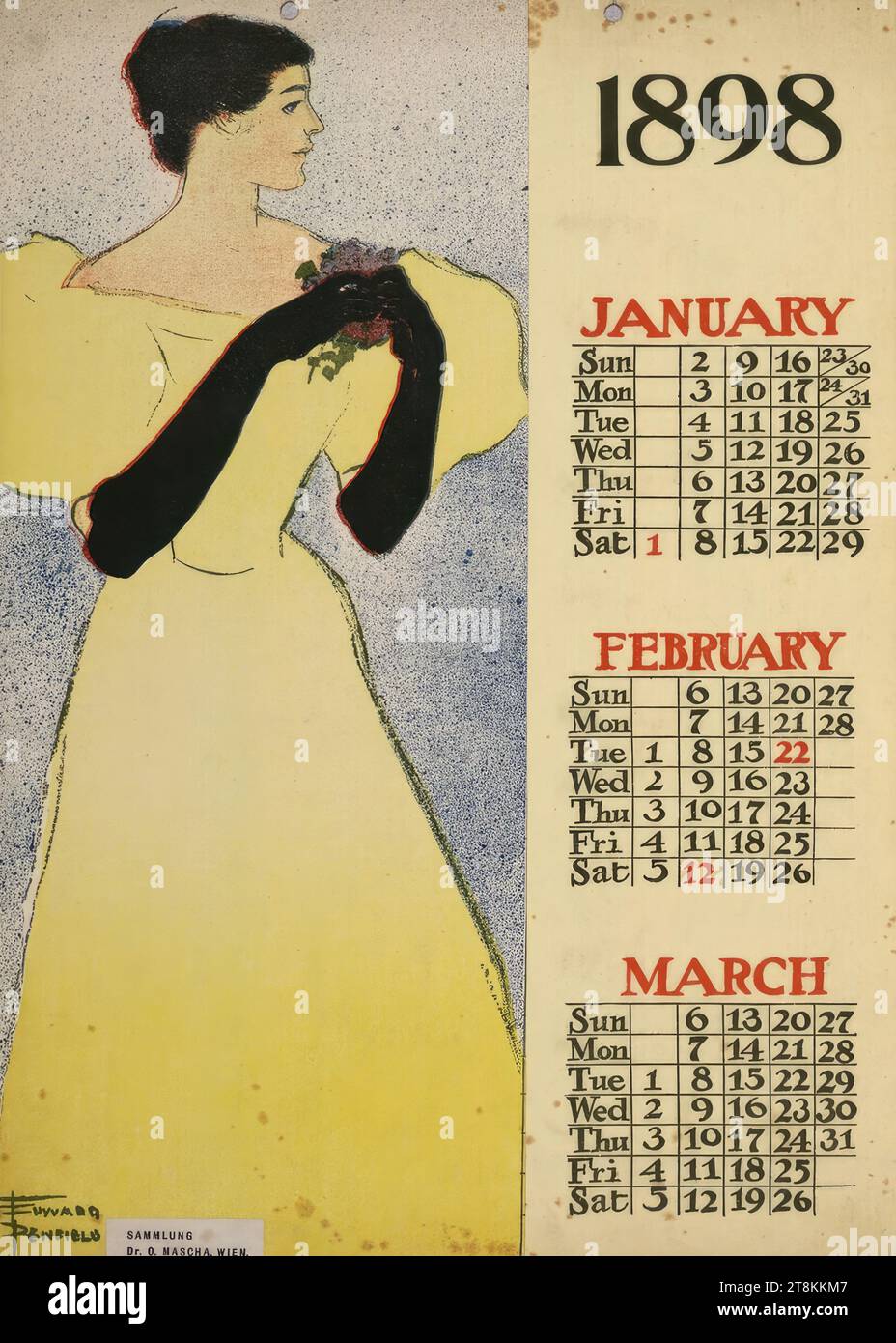 1898; JANUAR, FEBRUAR, MÄRZ, Kalenderblatt, Edward Penfield, USA, 1866 - 1925, 1898, Druck, Farblithografie, Blatt: 355 mm x 260 mm Stockfoto