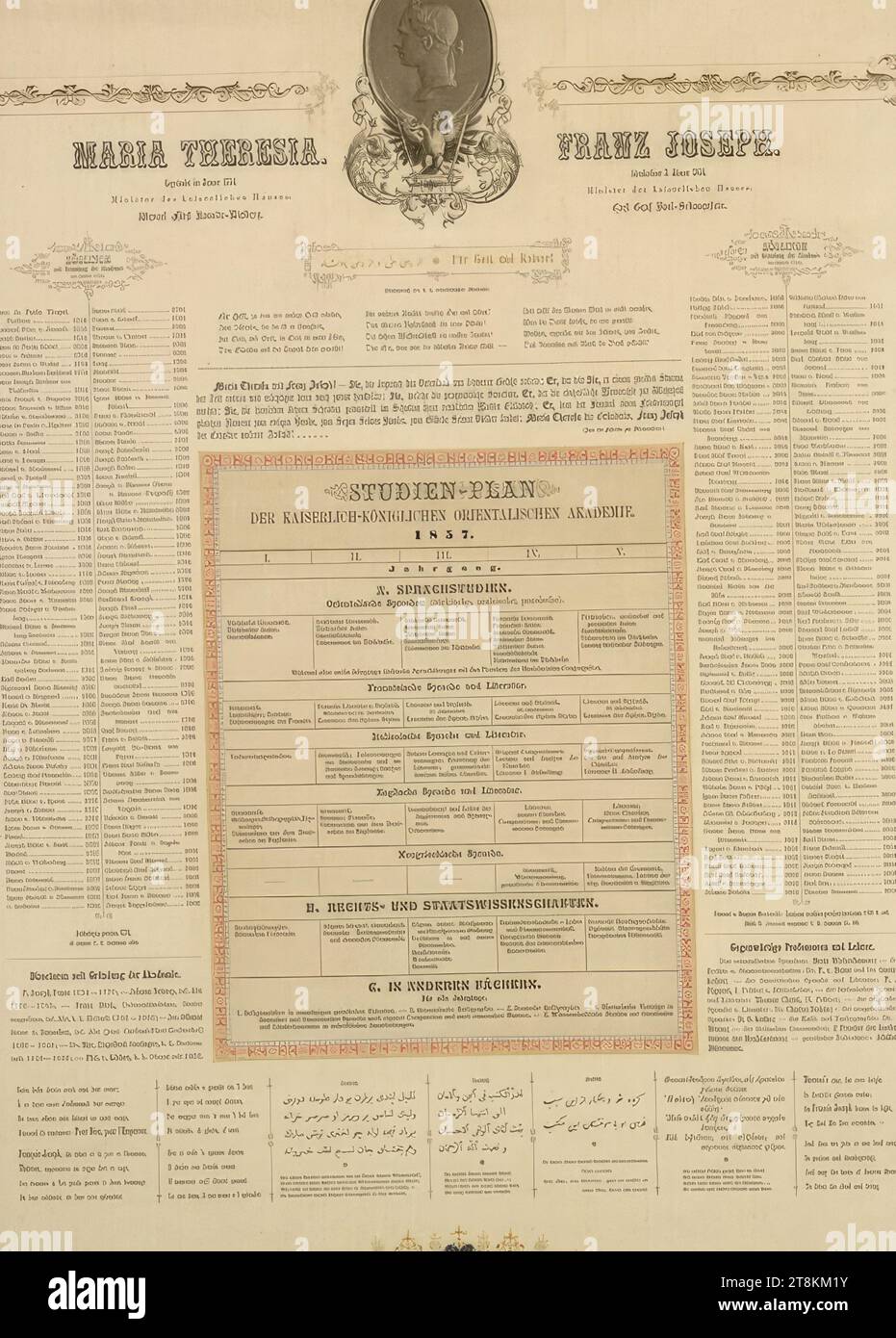 STUDIENPLAN DER IMPERIAL-ROYAL ORIENTAL ACADEMY 1857, Anonym, 1857, Druck, Farblithographie, Blatt: 770 mm x 560 mm Stockfoto