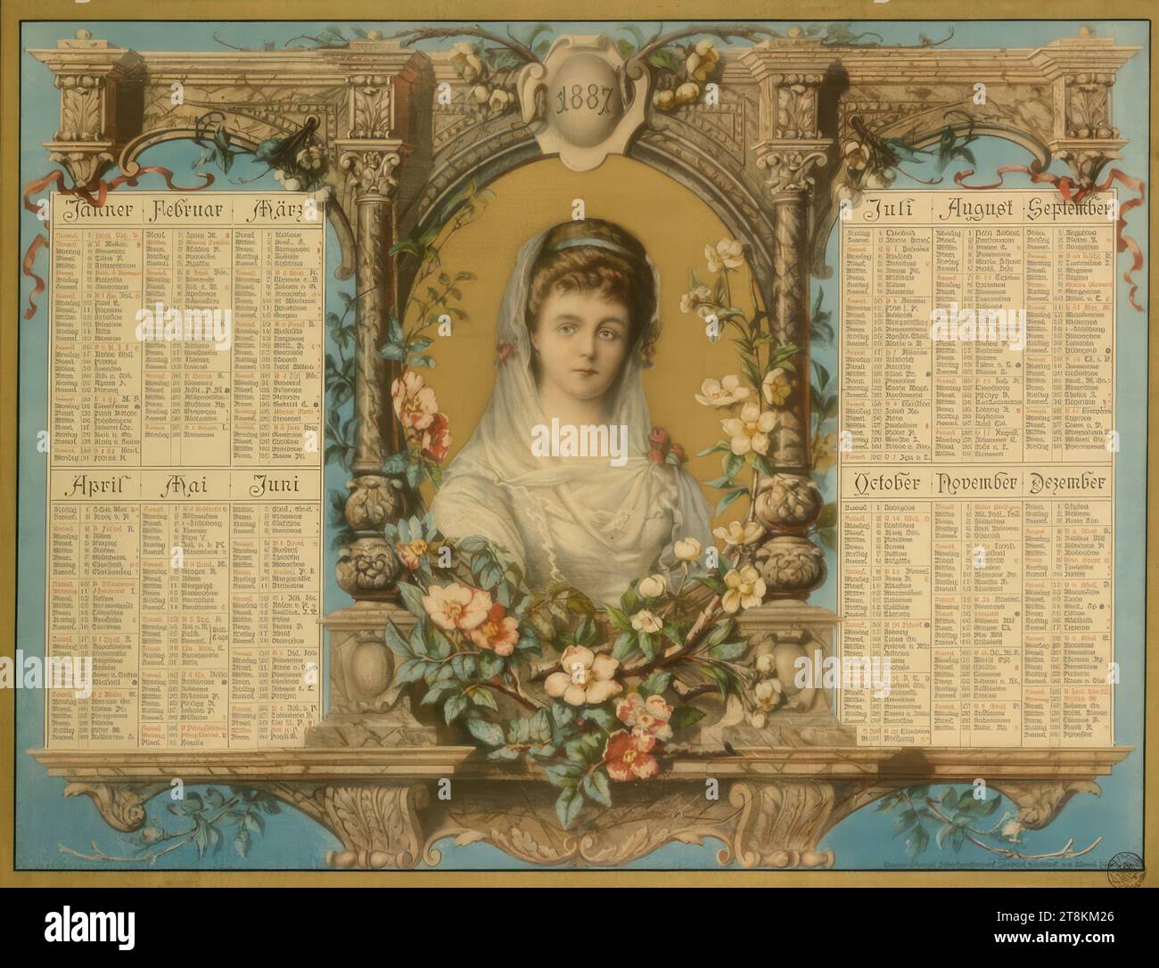 Kalenderblatt 1887, Anonym, 1887, Druck, Kollotype, Blatt: 380 mm x 500 mm Stockfoto