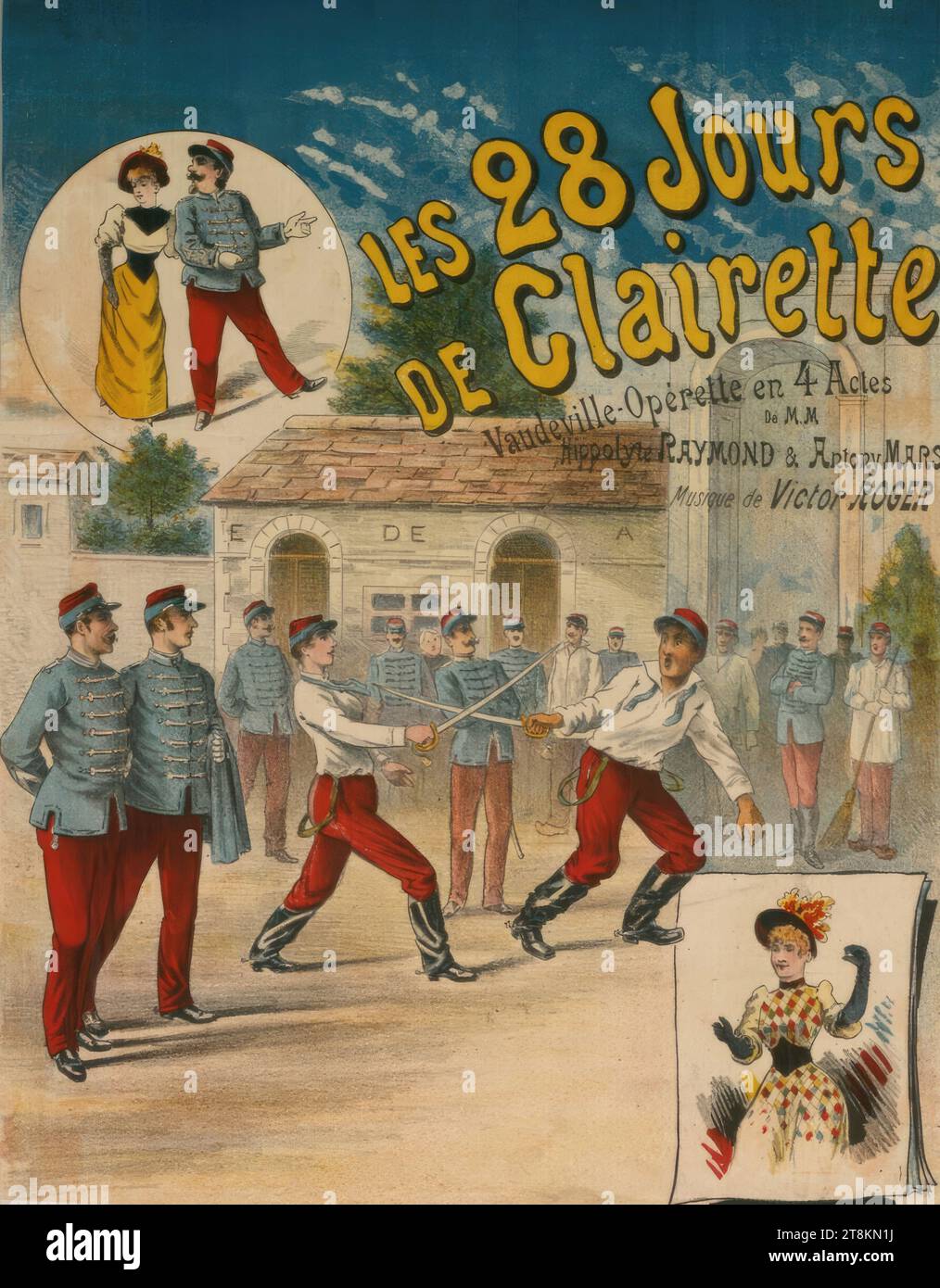 Les 28 Jours de Clairette; Operette in 4 Akten; Musique de Victor ROGER, Anonym, um 1900, Druck, Farblithographie, Blatt: 515 mm x 390 mm Stockfoto