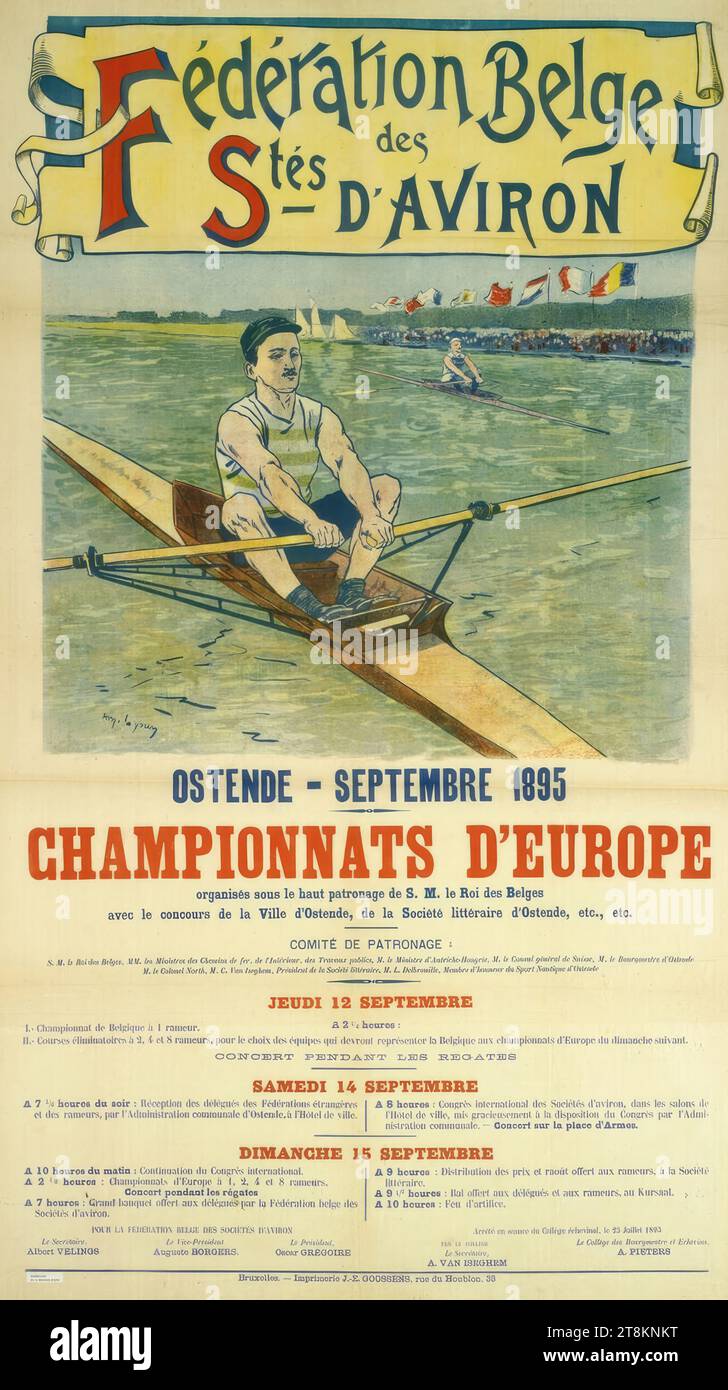 Fédération Belge des S.tés D'AVIRON; EAST END - SEPTEMBER 1895; CHAMPIONNATS D'EUROPE, Amadée Lynen, Belgien, 1852 - 1938, 1895, Druck, Farblithografie, Blatt: 1580 mm x 900 mm Stockfoto