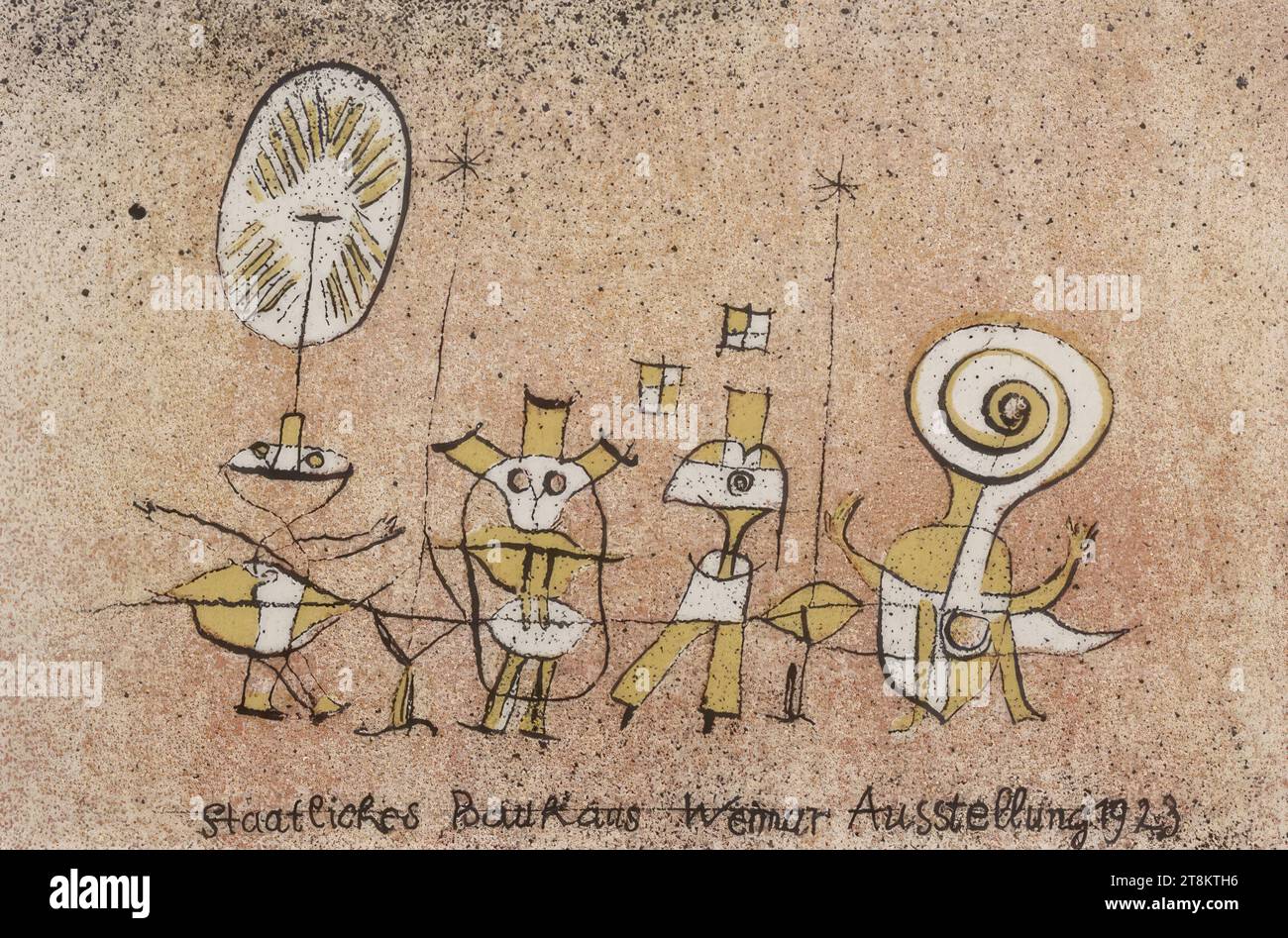 Postkarte zur Bauhaus-Ausstellung 'die fröhliche Seite', Paul Klee, Münchenbuchsee 1879 - 1940 Muralto, 1923, 48, Druck, Farblithographie, 9,9 x 14,4 cm, Mi.u. "Staatliches Bauhaus Weimar Ausstellung 1923", im Stein Stockfoto