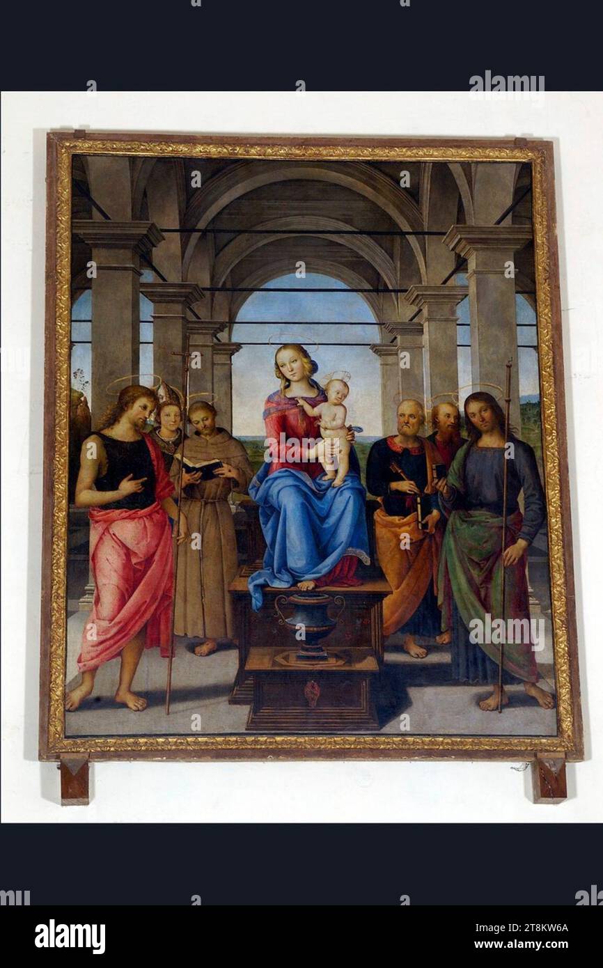 Vannucci Pietro detto il Perugino (1490), Madonna con Bambino e santi, Senigallia. Stockfoto