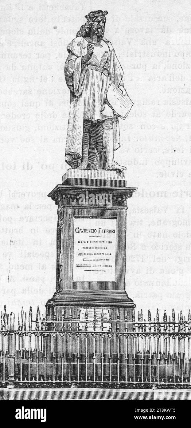 Varallo, monumento a Gaudenzio Ferrari (xilografia). Stockfoto