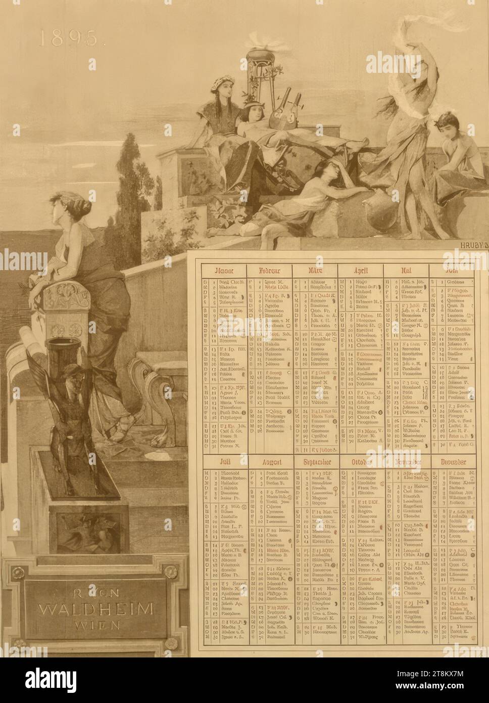 R.V. Waldheim, Wien; 1895, Sergius Hruby, Wien 1869 - 1943 Wien, 1895, Druck, Farblithographie, Blatt: 580 mm x 445 mm, rechts. Gummistempel, Österreich Stockfoto