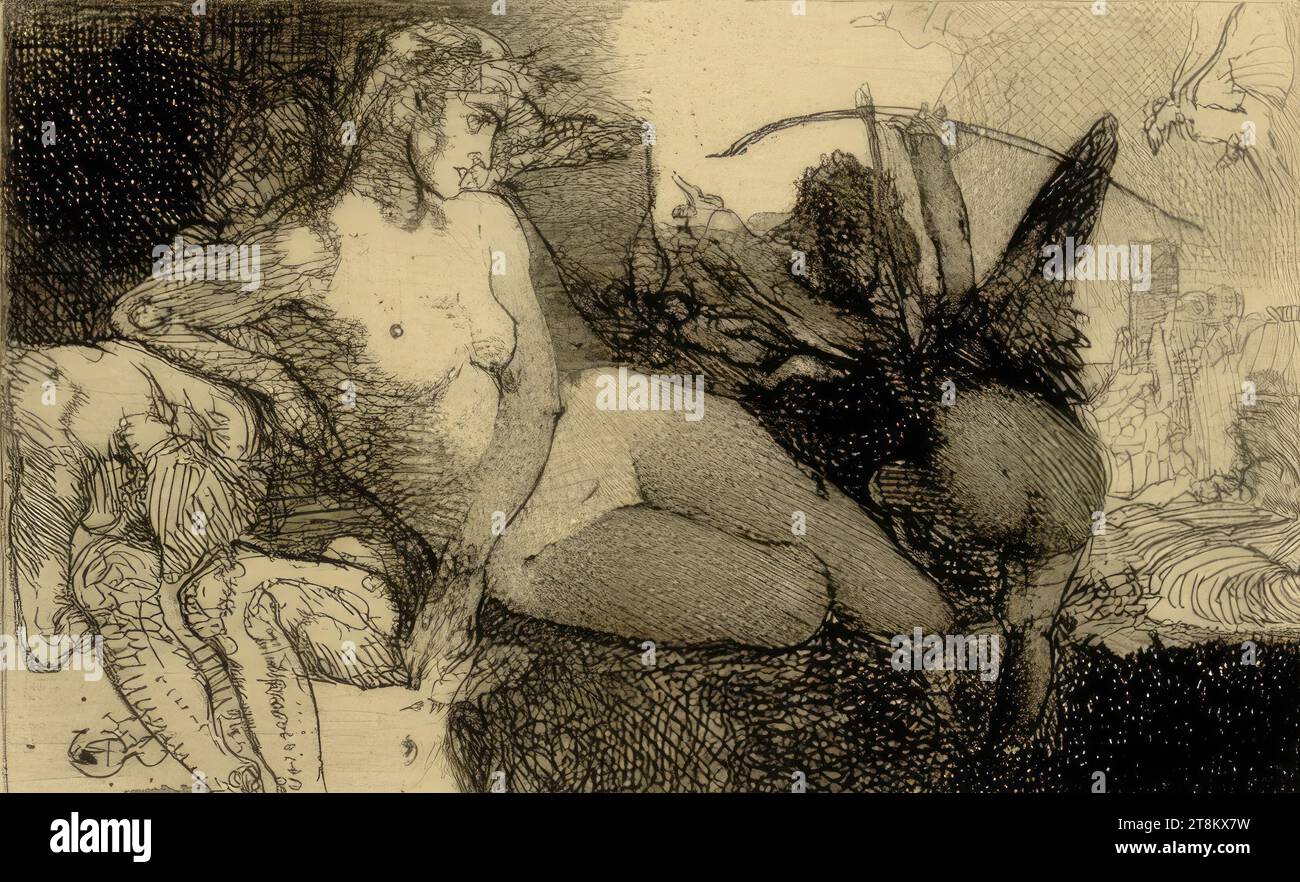 Vignette mit Venus, Rudolf Jettmar, Zawodzie bei Tarnow, Galicien, 1869 - 1939 Wien, 1897, Druck, Ätzen; Aquatint; Trockenspitze, Platte: 7,2 x 11,8 cm, Österreich Stockfoto