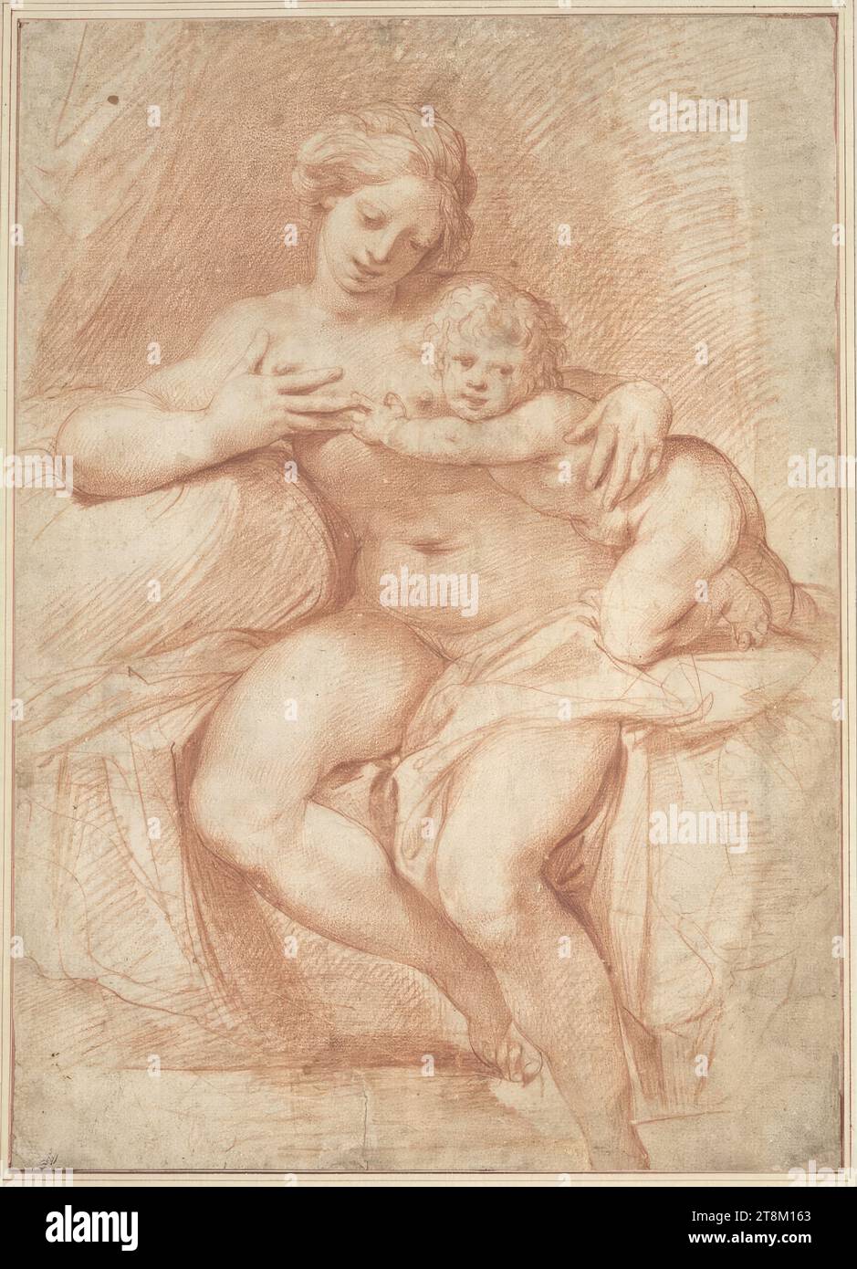 Venus und Cupid, Zeichnung, Rotkreide, 40 x 29 cm, Herzog Albrecht von Sachsen-Teschen Stockfoto