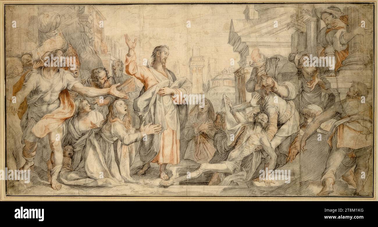 Lazarus aufziehen, anonym, zeichnen, rote Kreide; Kreide, 31,5 x 60,7 cm, l.l., Herzog Albrecht von Sachsen-Teschen Stockfoto
