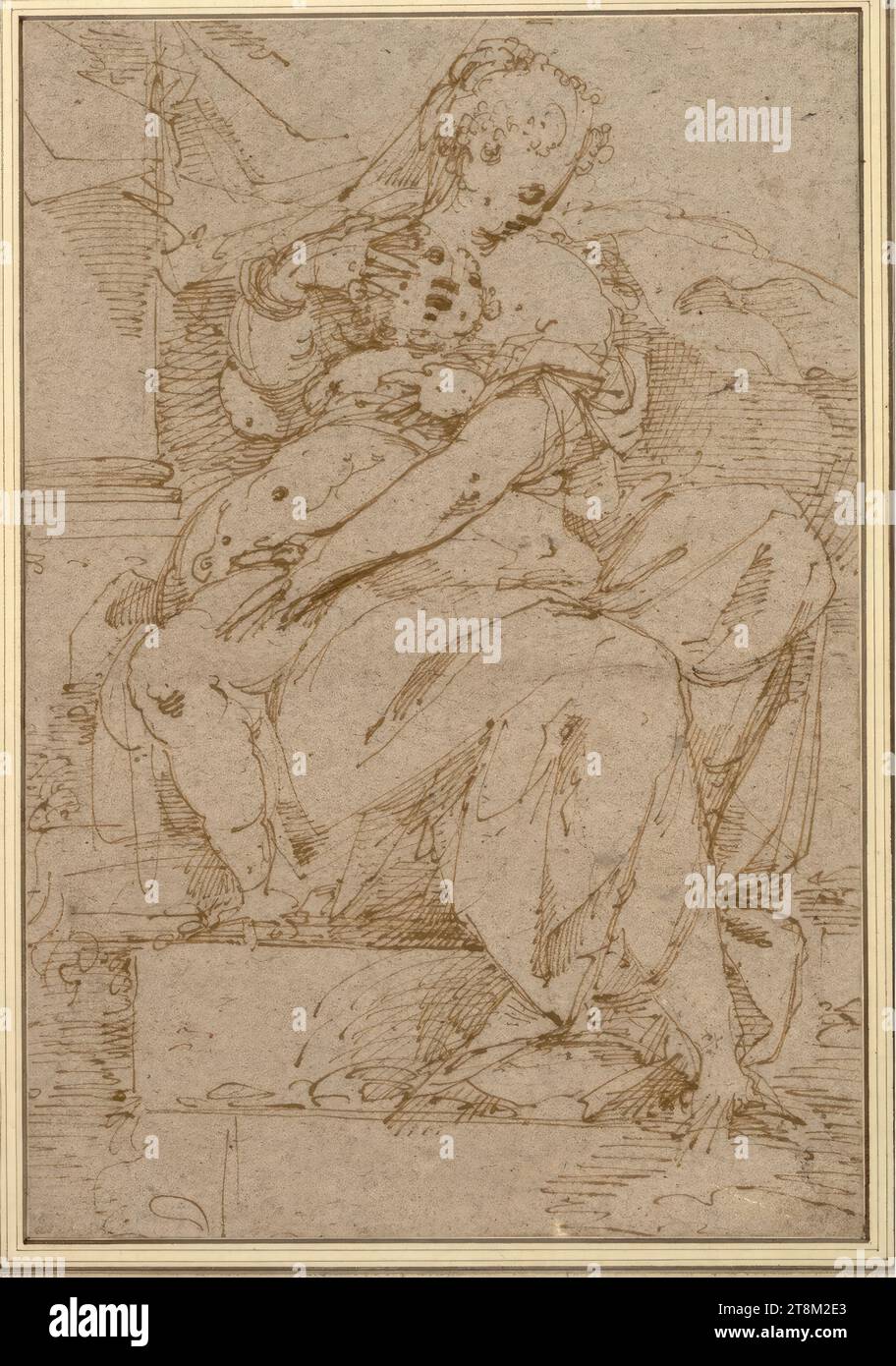 Madonna und Kind, Anonym, Zeichnung, Stift; graues Papier, 38 x 26 cm, l.l., Herzog Albrecht von Sachsen-Teschen Stockfoto