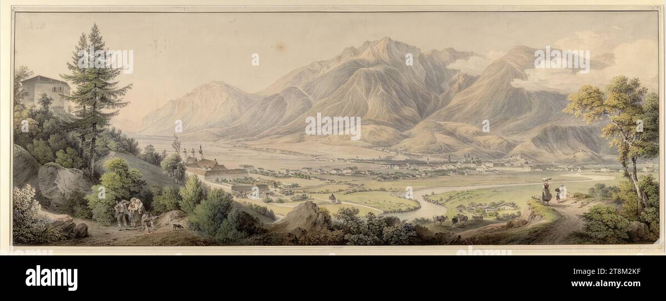 Blick auf Innsbruck, Martin von Molitor (Wien 1759 - 1812 Wien), 1802, Zeichnung, Aquarell, 37,6 x 100,6 cm Stockfoto