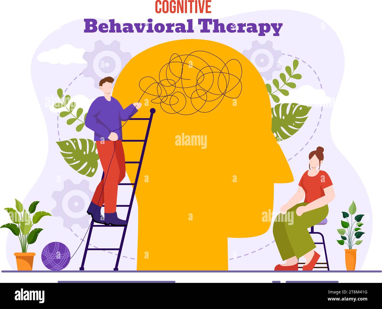 CBT oder kognitive Verhaltenstherapie Vektor-Illustration mit Person Verwalten Sie ihre Probleme Emotionen, Depression oder Mindset im Hintergrund der psychischen Gesundheit Stock Vektor