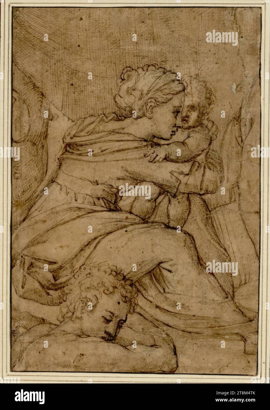 Eine Frau mit zwei Kindern, anonym, zeichnend, Stift, braunes Papier, 14,3 x 21,2 cm, r. r. Herzog Albrecht von Sachsen-Teschen Stockfoto