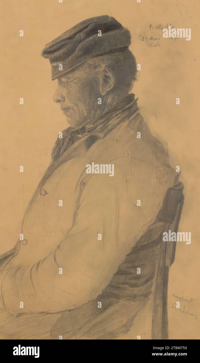 Sitzender Mann, Karl Mediz (Wien 1868–1945 Dresden), 24-5-1890, Zeichnung, Bleistift, 29,8 x 18 cm (11 3/4 x 7 1/16 Zoll), r.o. „Laute“; r.b. „Constant, Rubens Stockfoto