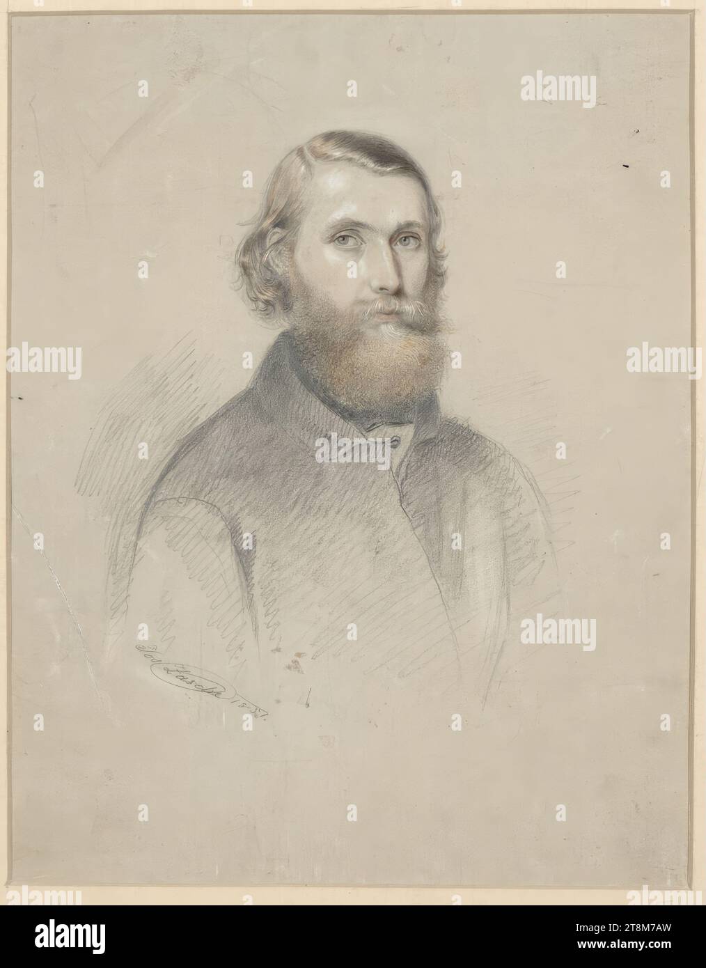 Selbstporträt, Josef Zasche (Gablonz 1821 - 1881 Wien), 1857, Zeichnung, Bleistift, Buntstift, erhöht mit weißem Passepartout-Ausschnitt: 22,6 x 17,5 cm Stockfoto