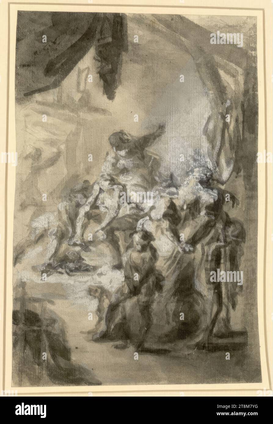 Der Abschied von Ludwig XVI Von seiner Familie, Lucas Stipperger, Wien 1755 - 1806 Wien, Zeichnen, Bleistift, Pinsel, Tinte, erhöht mit weiß, Blatt: 21,8 x 14,5 cm Stockfoto