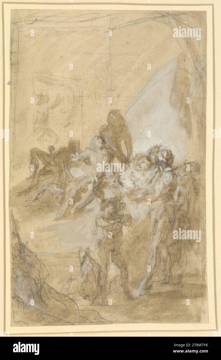 Der Abschied von Ludwig XVI Von seiner Familie, Lucas Stipperger, Wien 1755 - 1806 Wien, Zeichnung, Bleistift, Pinsel, braune Tinte, erhöht mit weiß, Blatt: 20,8 x 13 cm Stockfoto