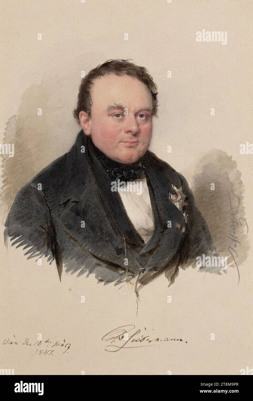 Büstenporträt eines Gentleman, Moritz Michael Daffinger (Wien 1790 - 1849 Wien), 1847, Zeichnung, Bleistift, Aquarell, laut Cahier: 14 x 9,5 cm, M. u. a. v. . . . . . . . . . . . . . . . . . . . . . . . . . Stockfoto