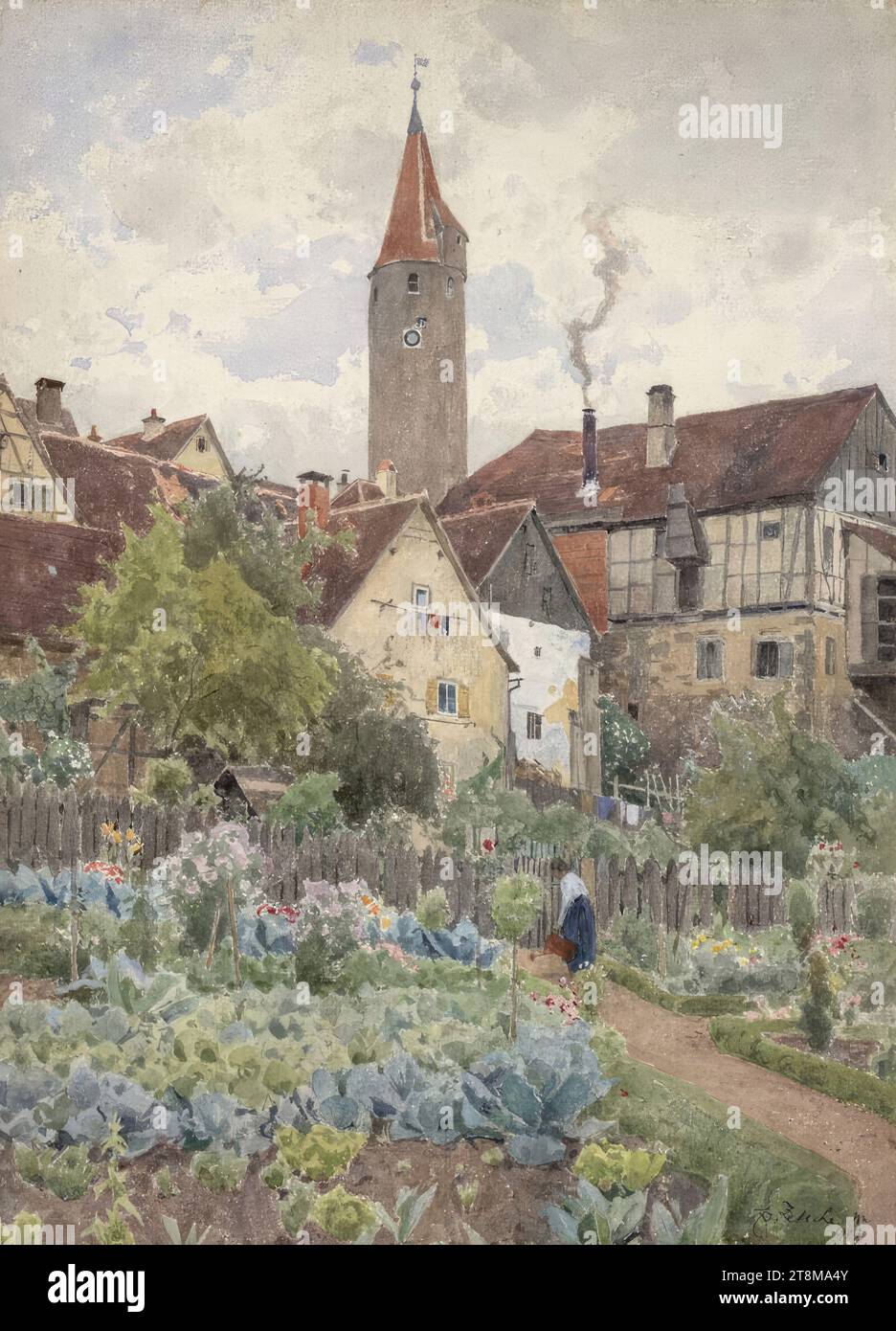 Motiv aus Kirchberg an der Jagst, Eduard Zetsche (Wien 1844 - 1927 Wien), 1907, Zeichnung, Aquarell, Bleistiftmarken, laut Cahier: 37,1 x 26,8 cm, l'28405 Stockfoto