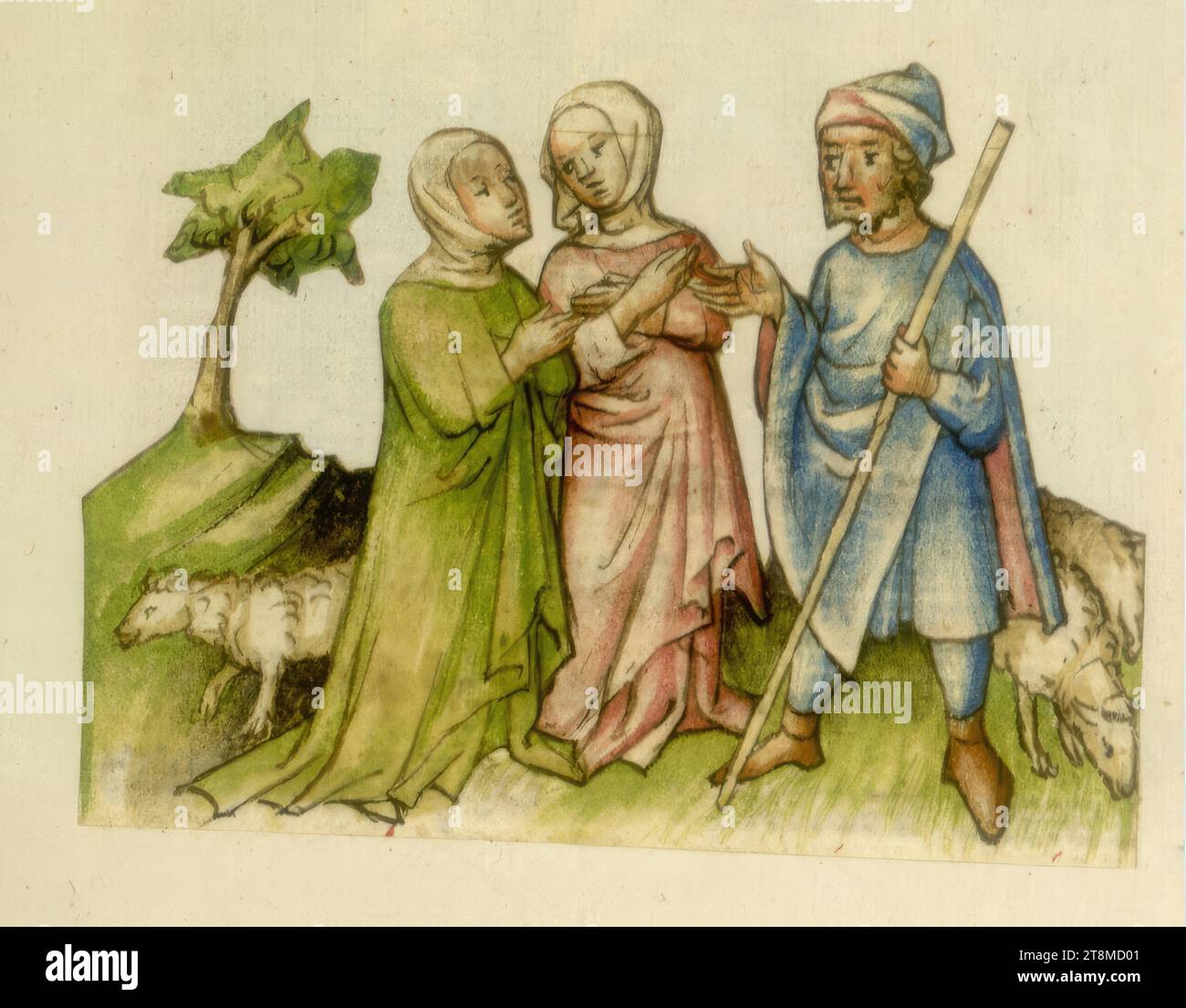 A Shepherd and Women, History Bible, Anonym, 1420 - 1430, Zeichnung, farbige Stiftzeichnung Stockfoto