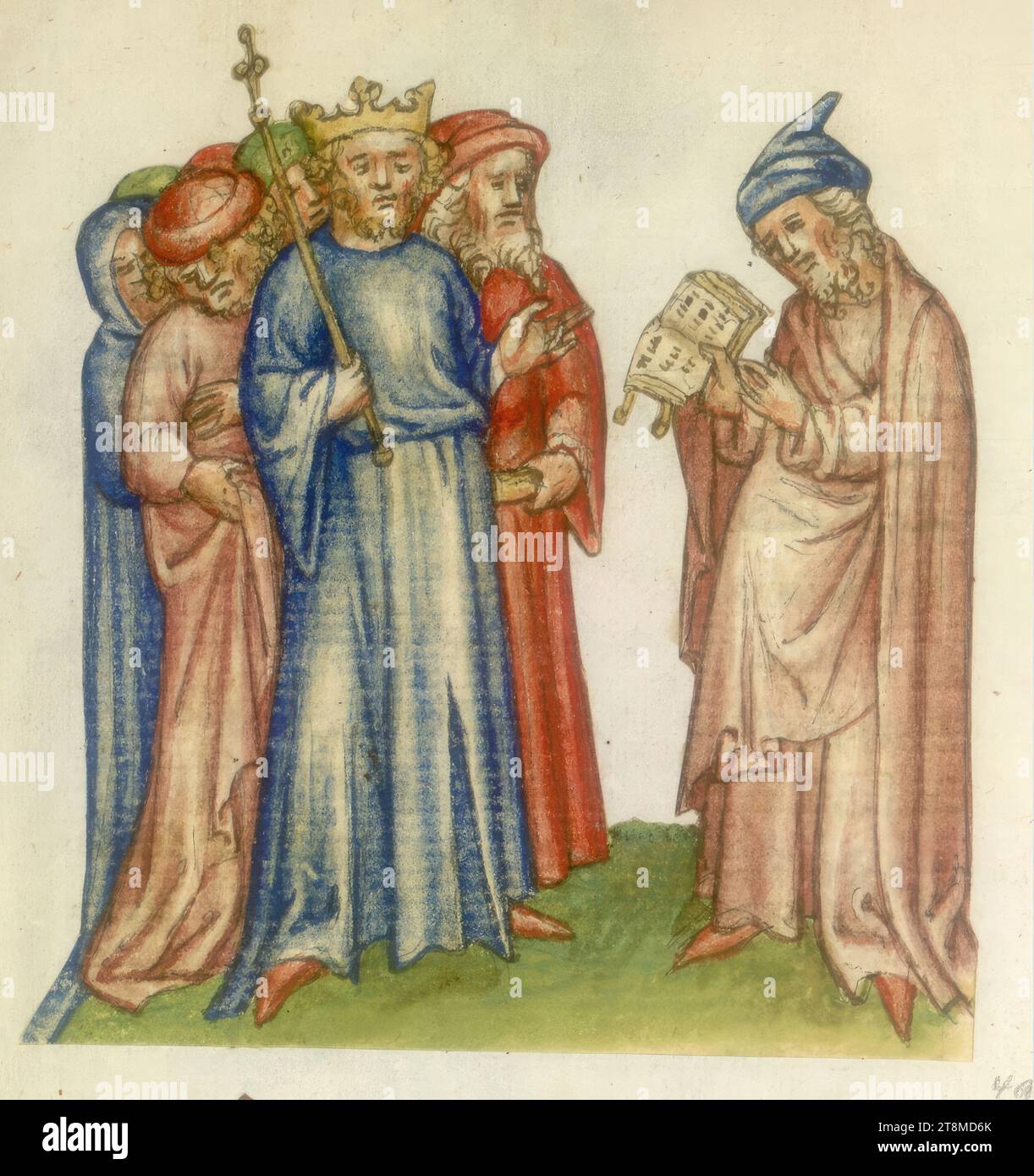 Nathan und David, historische Bibel, Anonym, 1420-1430, Zeichnung, farbige Stiftzeichnung Stockfoto