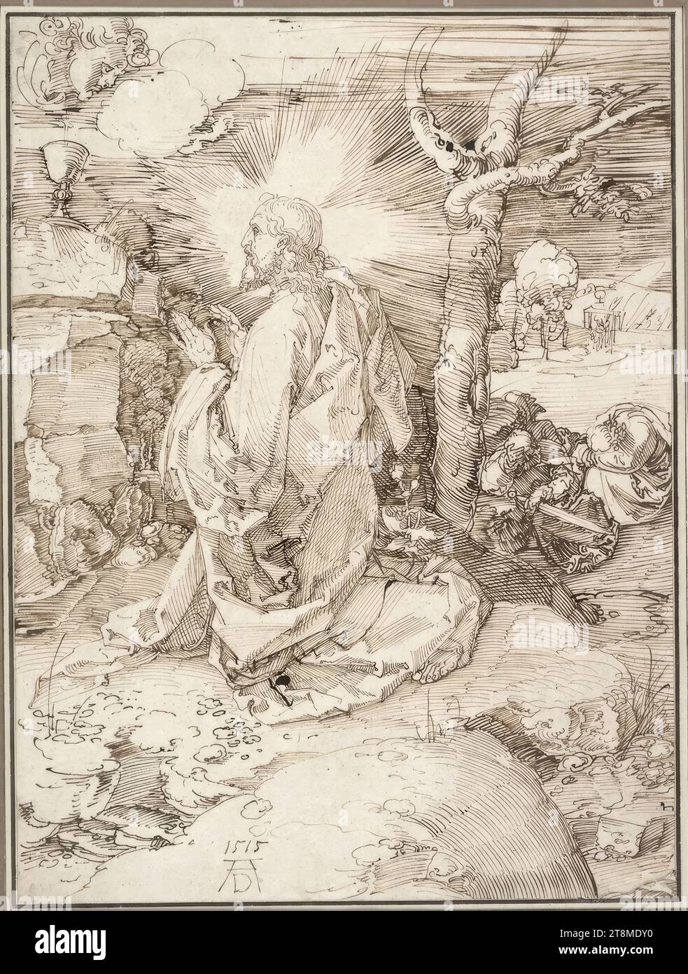 Christus auf dem Ölberg, Albrecht Dürer (Nürnberg 1471–1528 Nürnberg), 1515, Zeichnung, Stift und braune Tinte; untere rechte Ecke hinzugefügt, 29,6 x 22 cm, l. l. l. Herzog Albrecht von Sachsen-Teschen Stockfoto