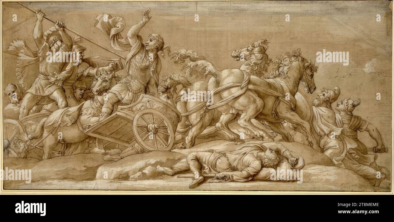 Diomedes tötet Pandarus, anonym, zeichnend, Pen; gewaschen; weiß erhöht, 25,2 x 52,4 cm, l.l., Herzog Albert von Sachsen-Teschen Stockfoto